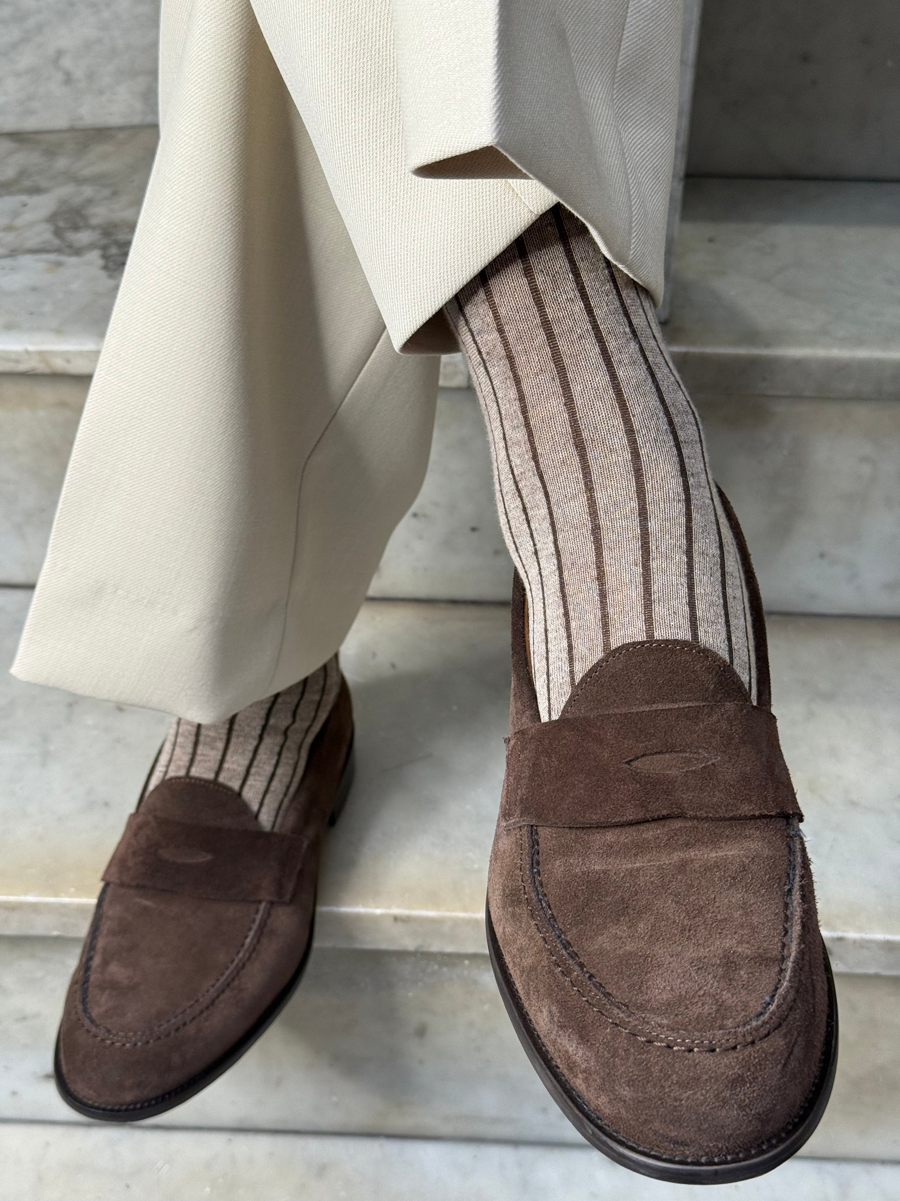 Calza in Cashmere e Cotone Beige Riga Moro