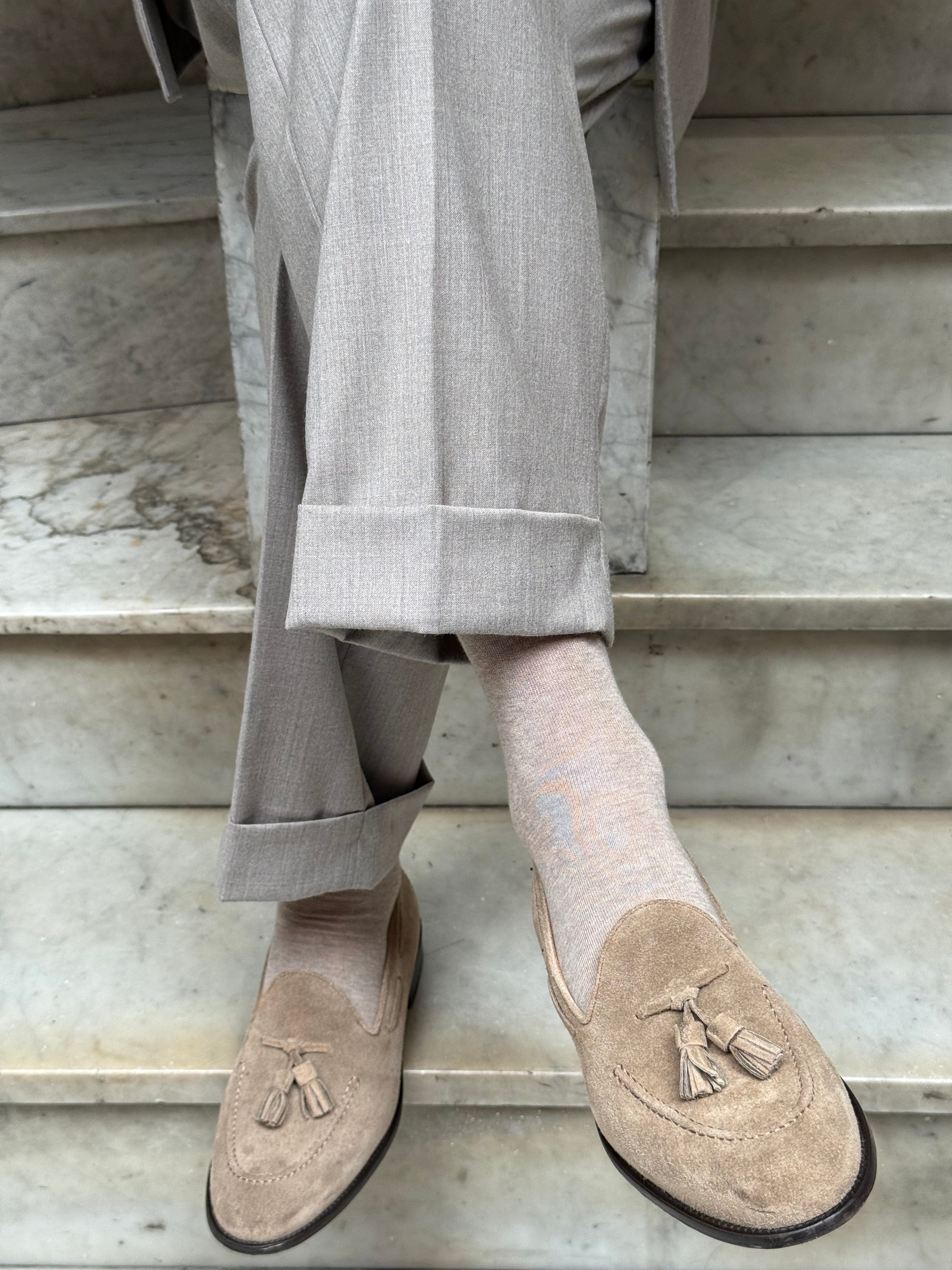 Calza in Cashmere e Cotone a Beige