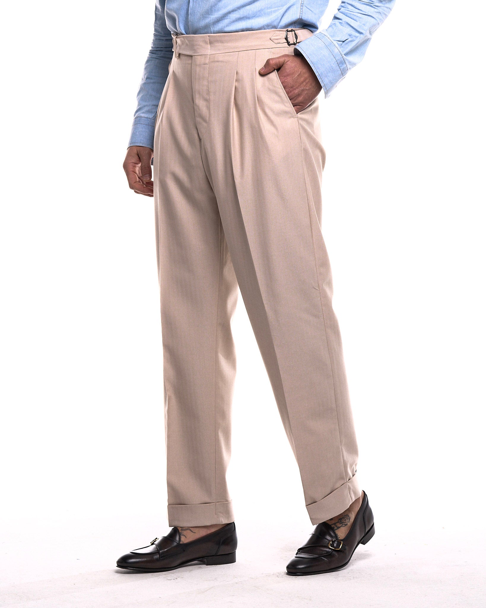 Pantalone Fondo Ampio e Fibbie Laterali Solaro Panna Ostuni