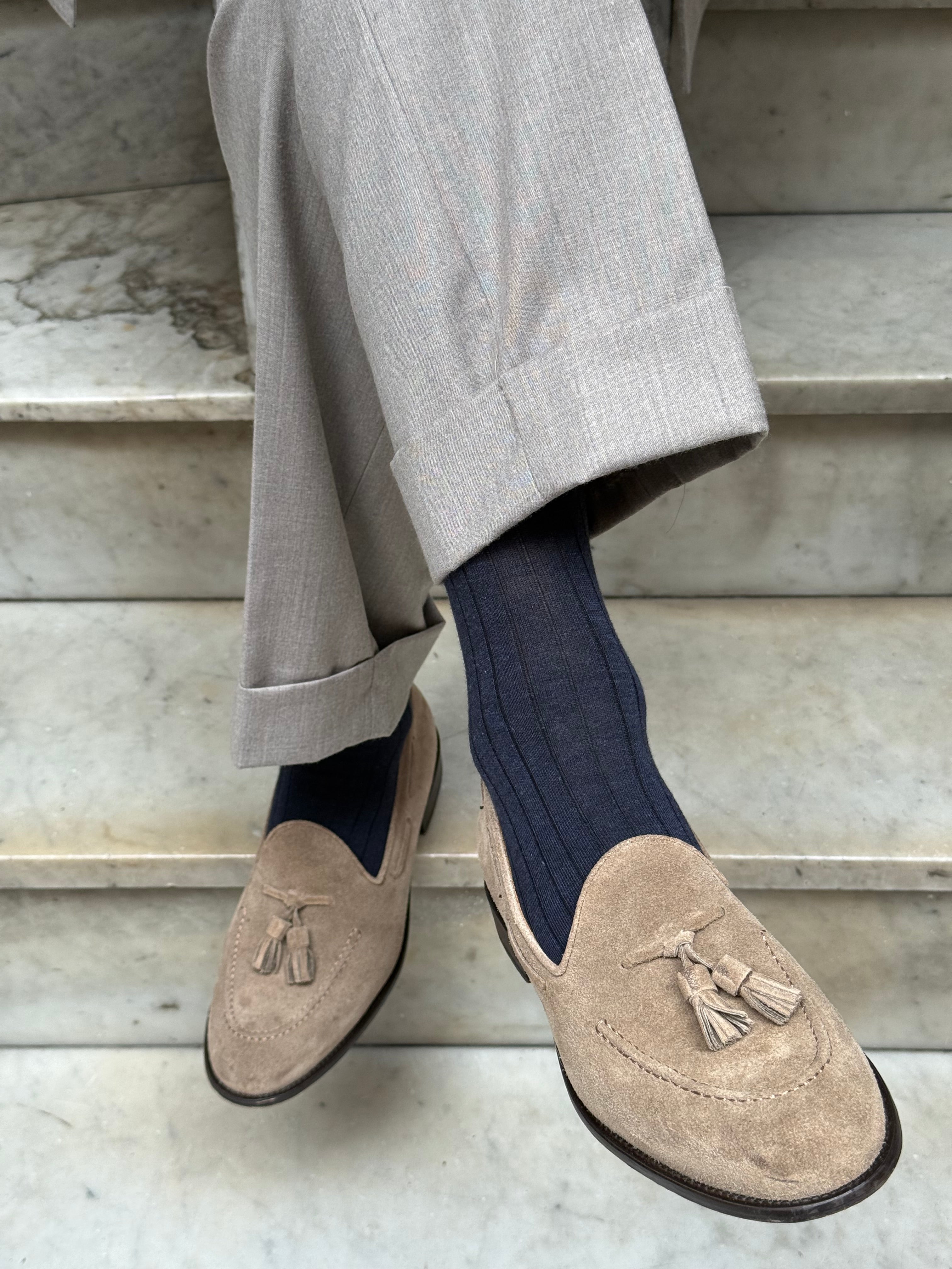 Calcetines de cachemir y algodón a rayas marrón oscuro y beige