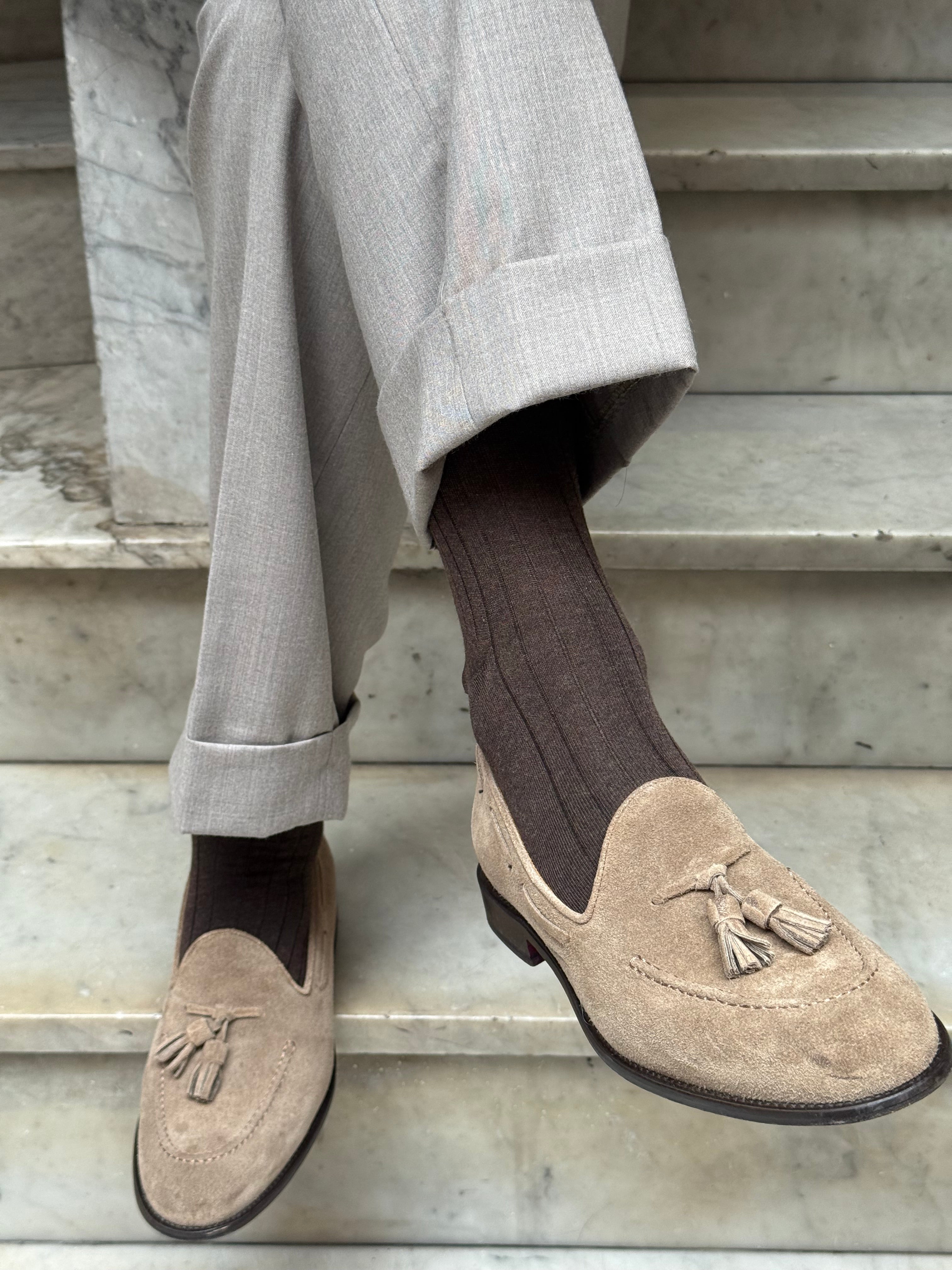 Calza in Cashmere e Cotone a Coste Moro