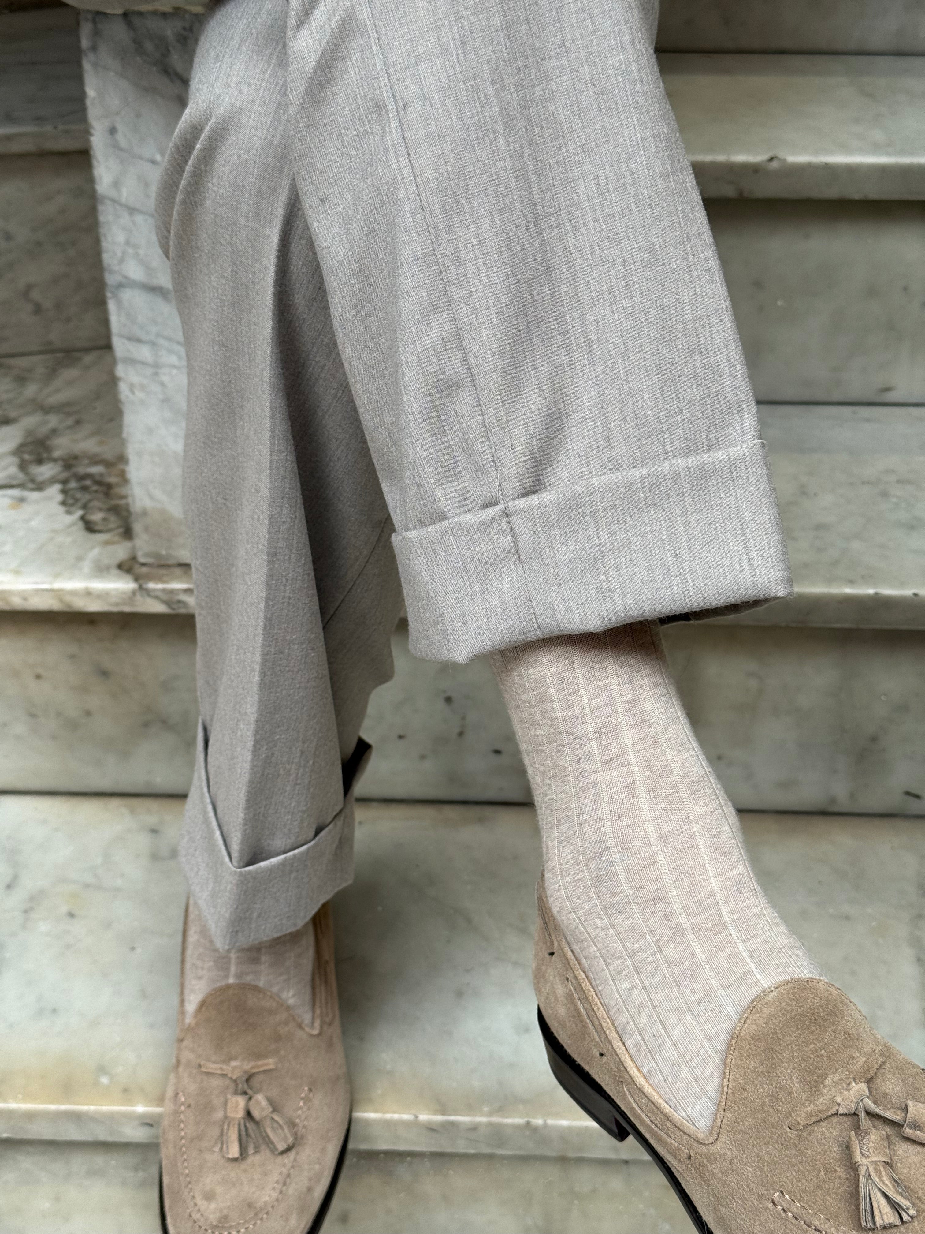 Calcetines de cachemir y algodón a rayas marrón oscuro y beige