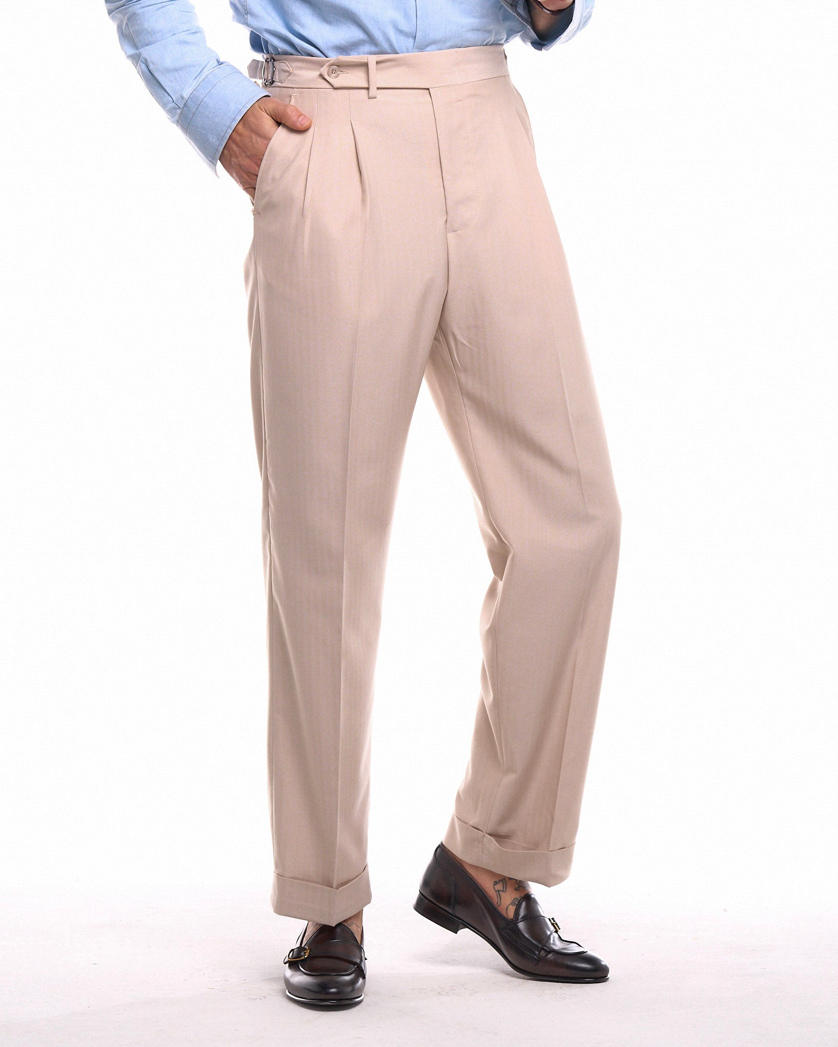 Pantalone Fondo Ampio e Fibbie Laterali Solaro Panna Ostuni