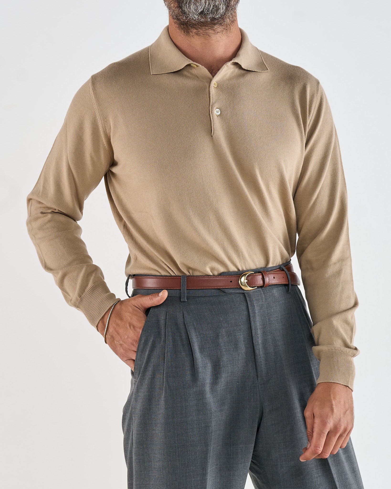 Polo Manica Lunga Tre Bottoni Beige