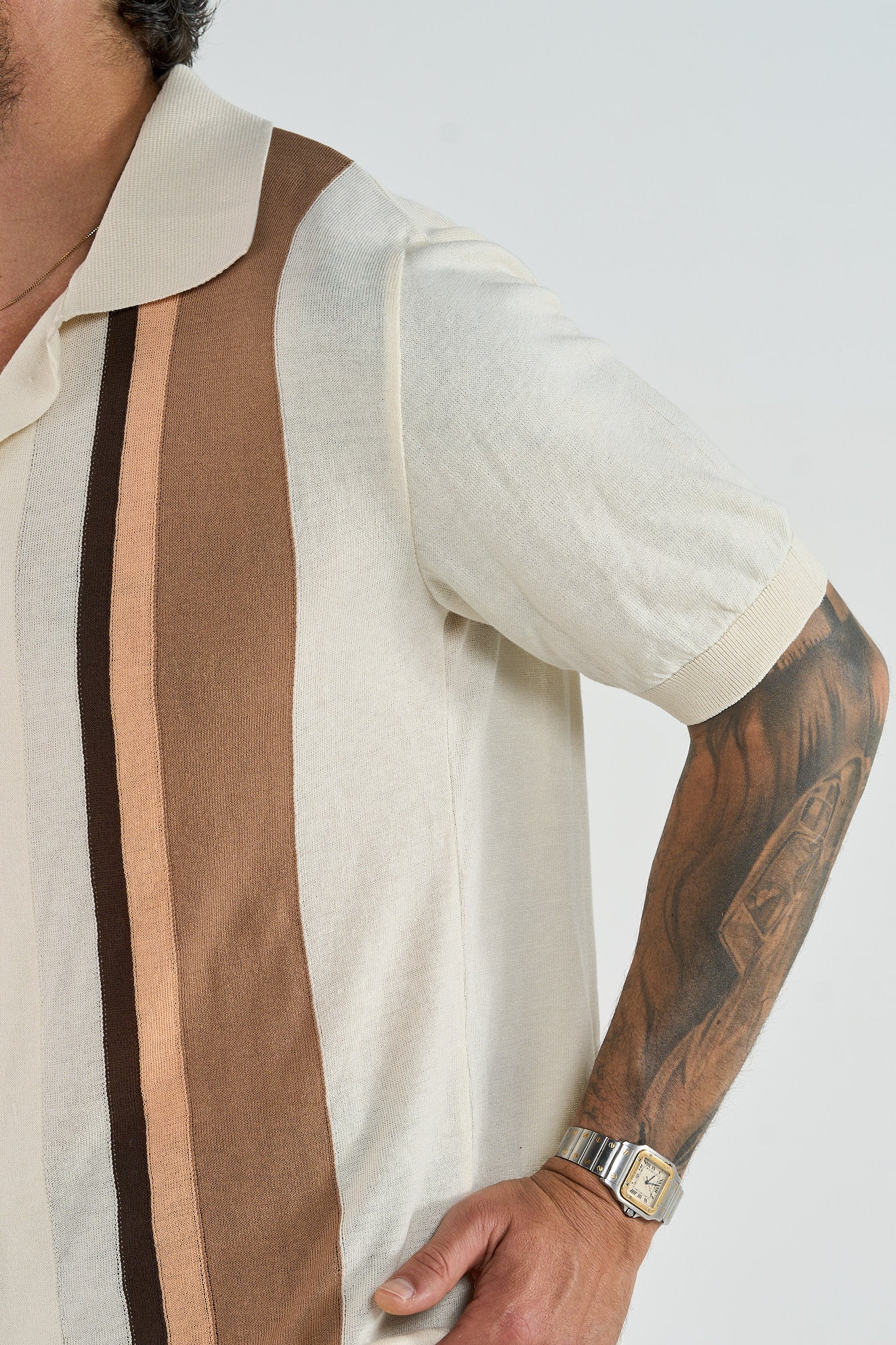 Polo Camicia Avorio con Righe a Contrasto