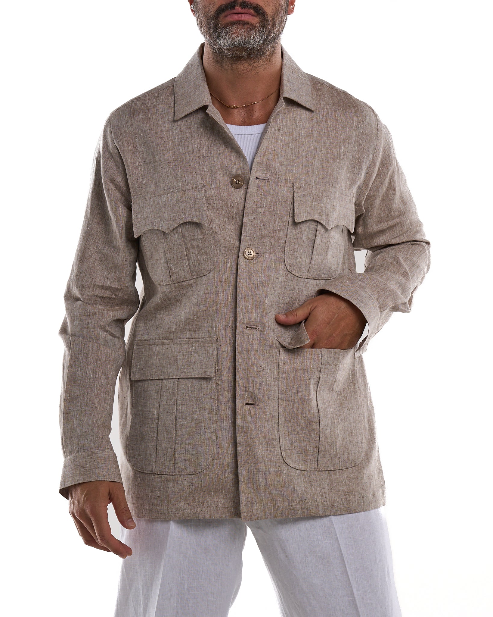 Camicia Sahariana in 100% Lino Naturale