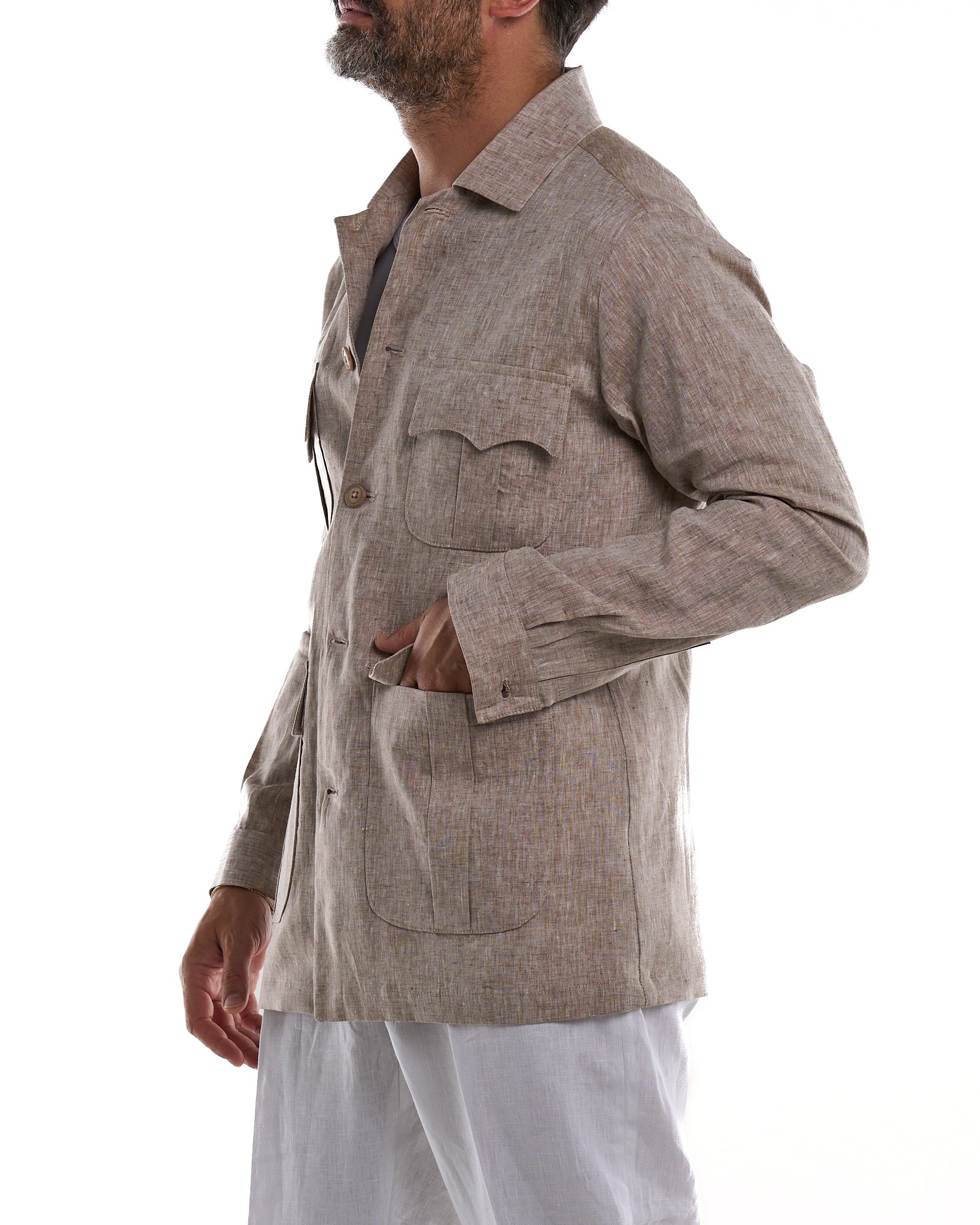 Camicia Sahariana in 100% Lino Naturale
