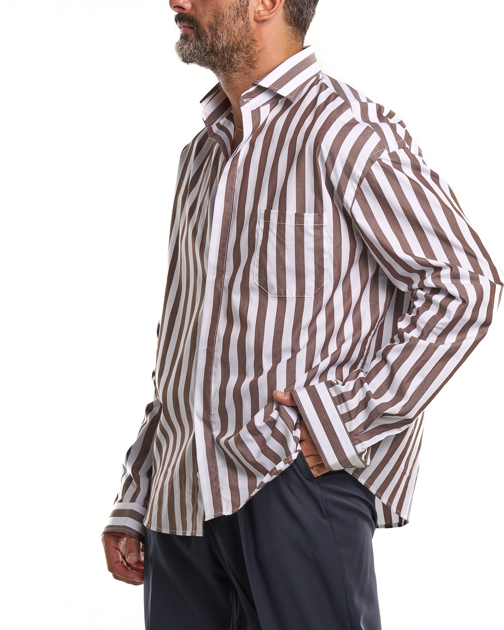 Oversized Shirt with Pocket and Double Stripe in Light Blue