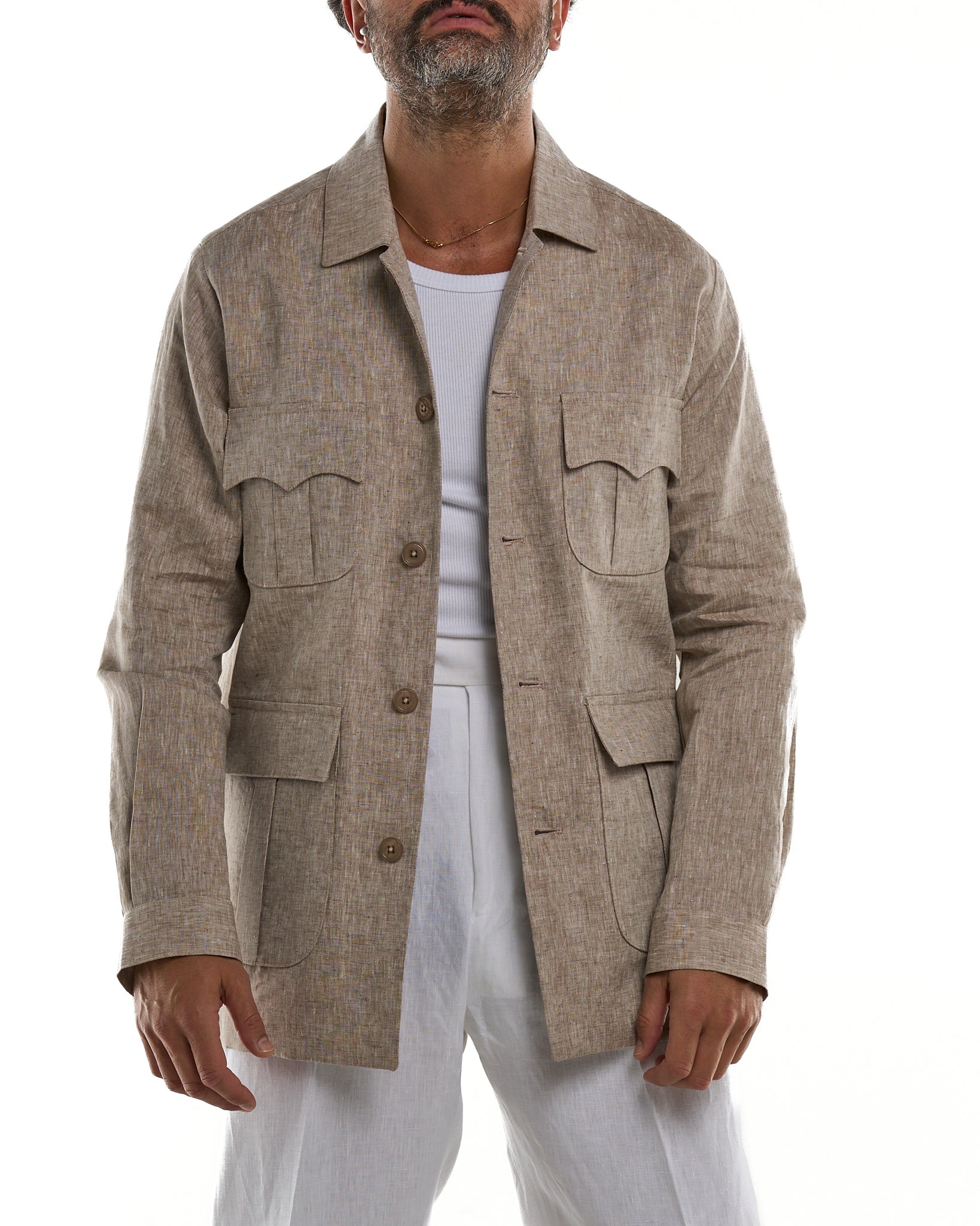 Camicia Sahariana in 100% Lino Naturale