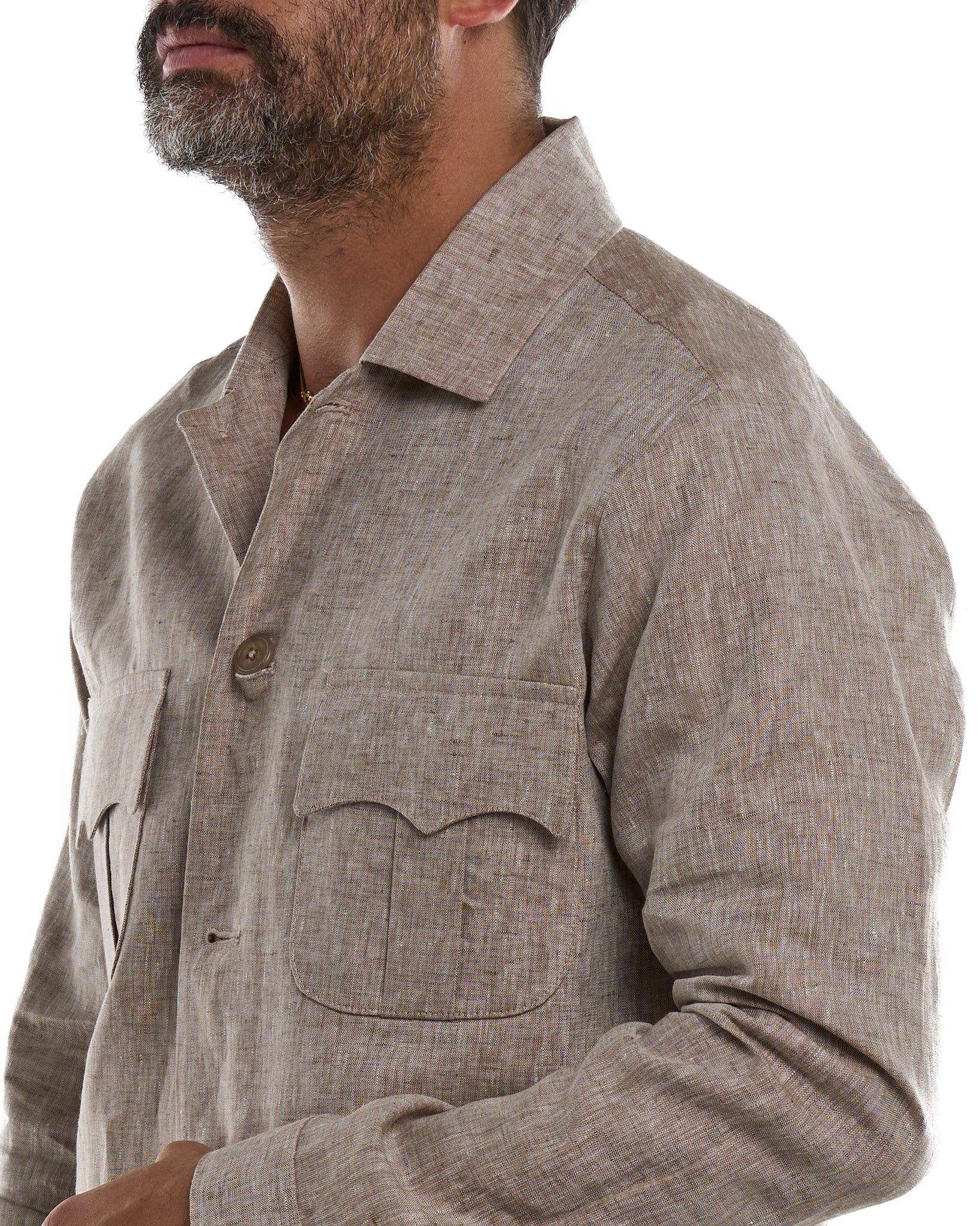 Camicia Sahariana in 100% Lino Naturale