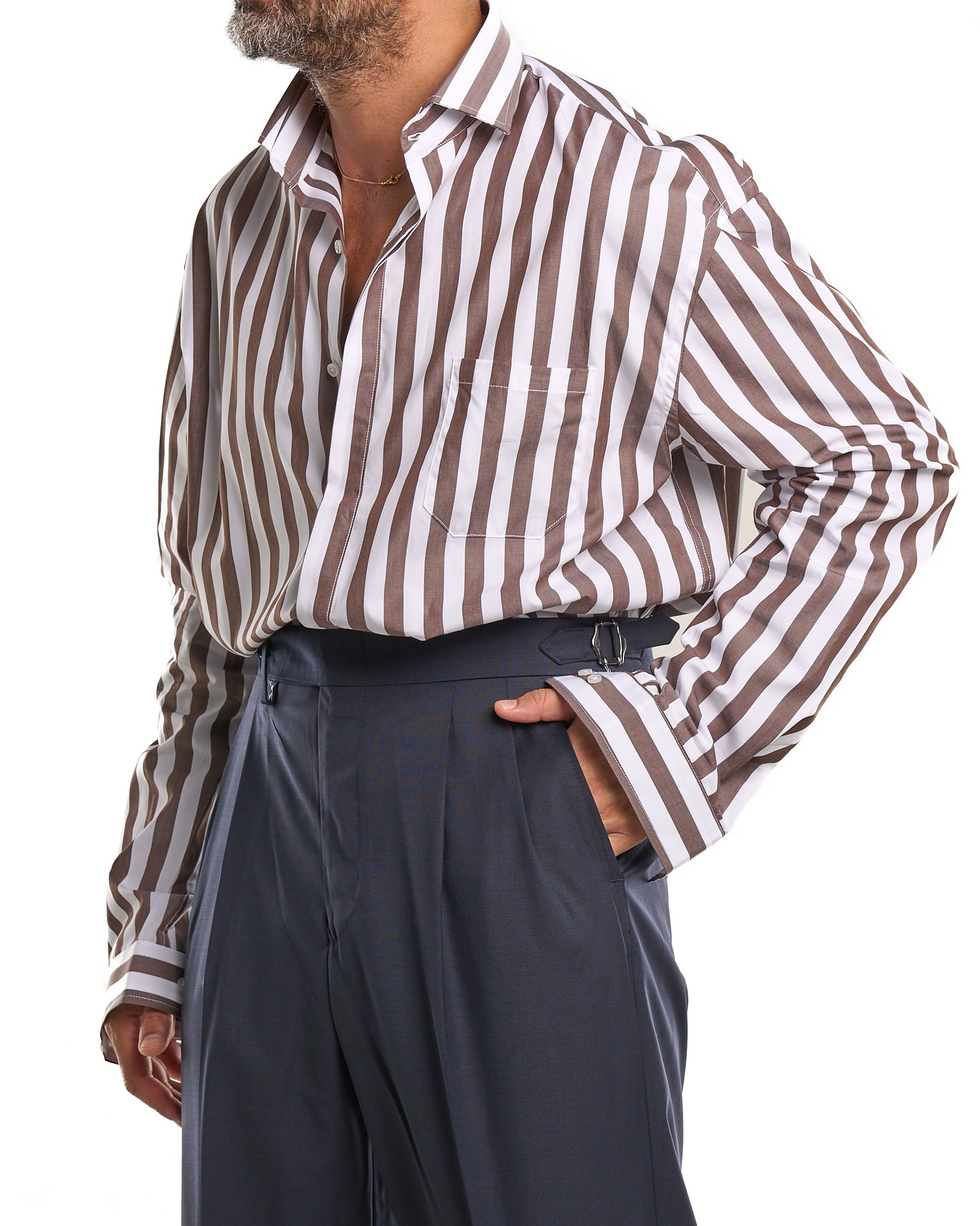 Oversized Shirt with Pocket and Double Stripe in Light Blue