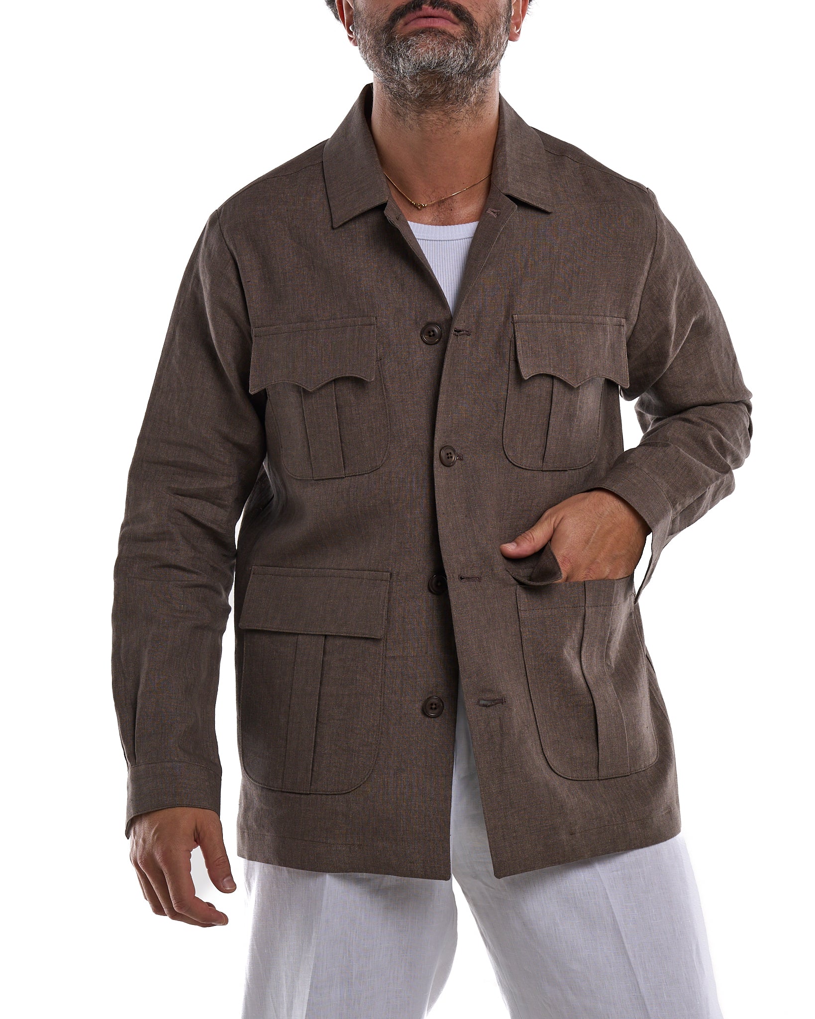 Camicia Sahariana in 100% Lino Moro