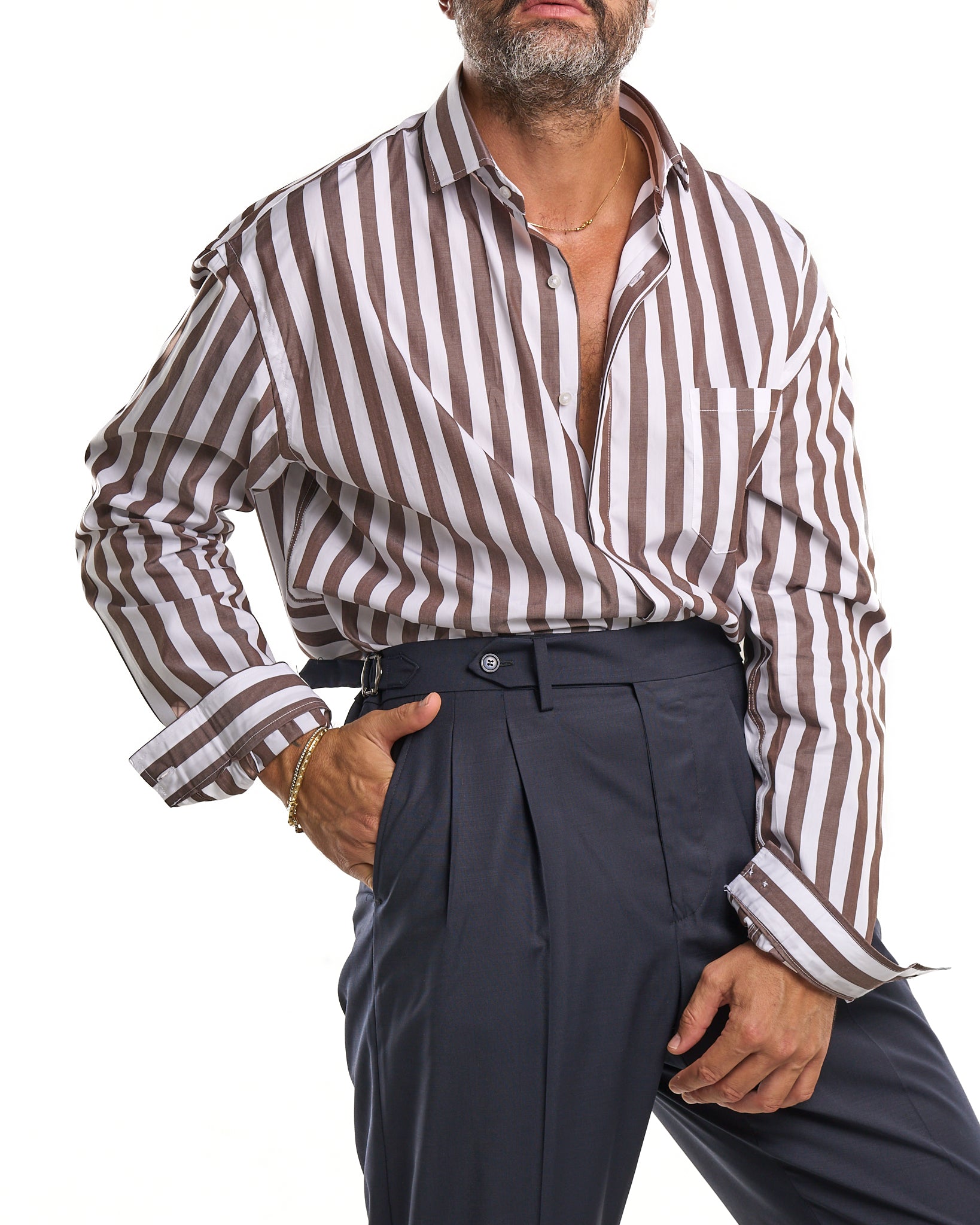 Oversized Shirt with Pocket and Double Stripe in Light Blue