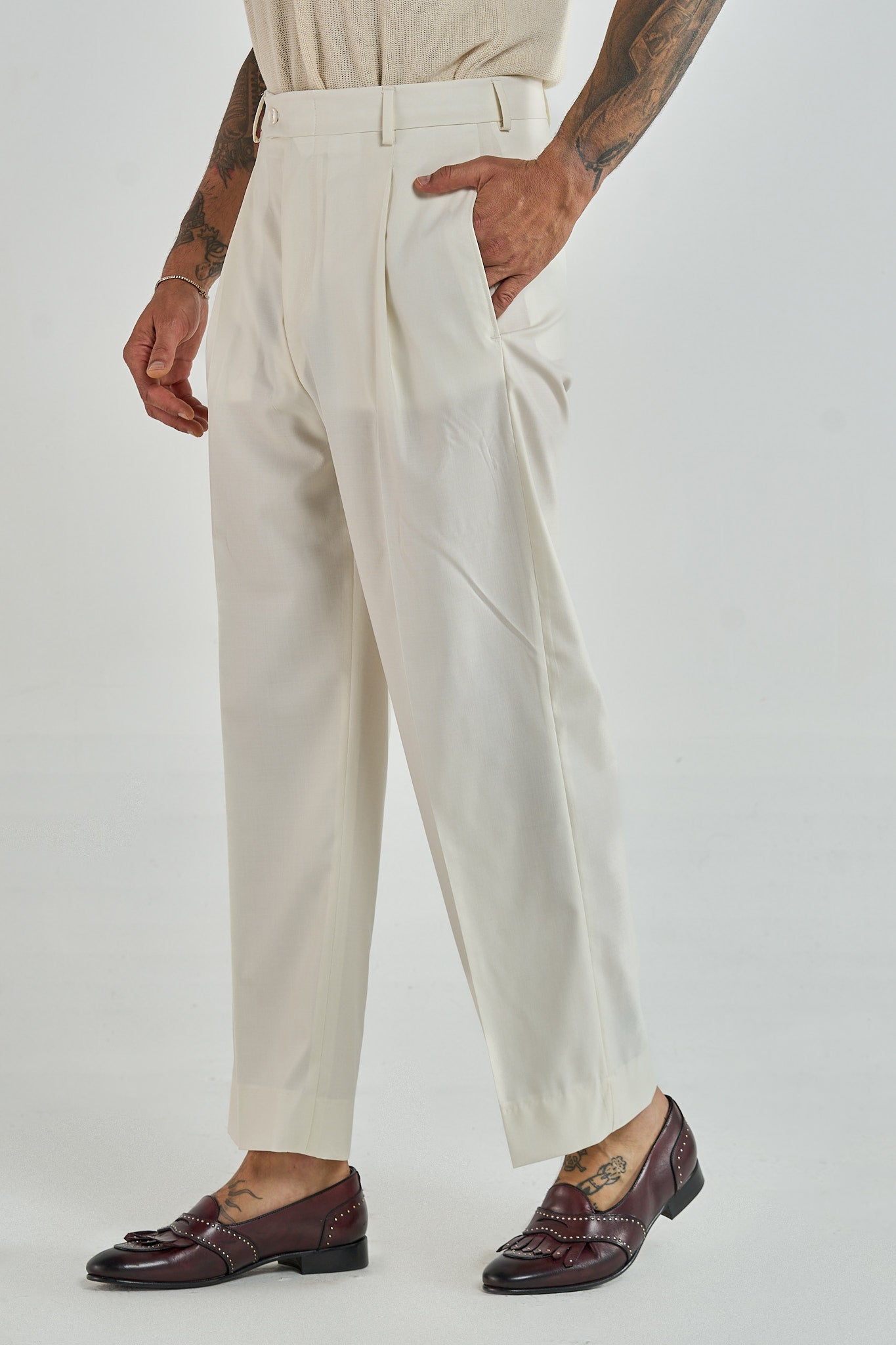 Pantalone Fondo Ampio Senza Piega Bianco Opaco Mykonos