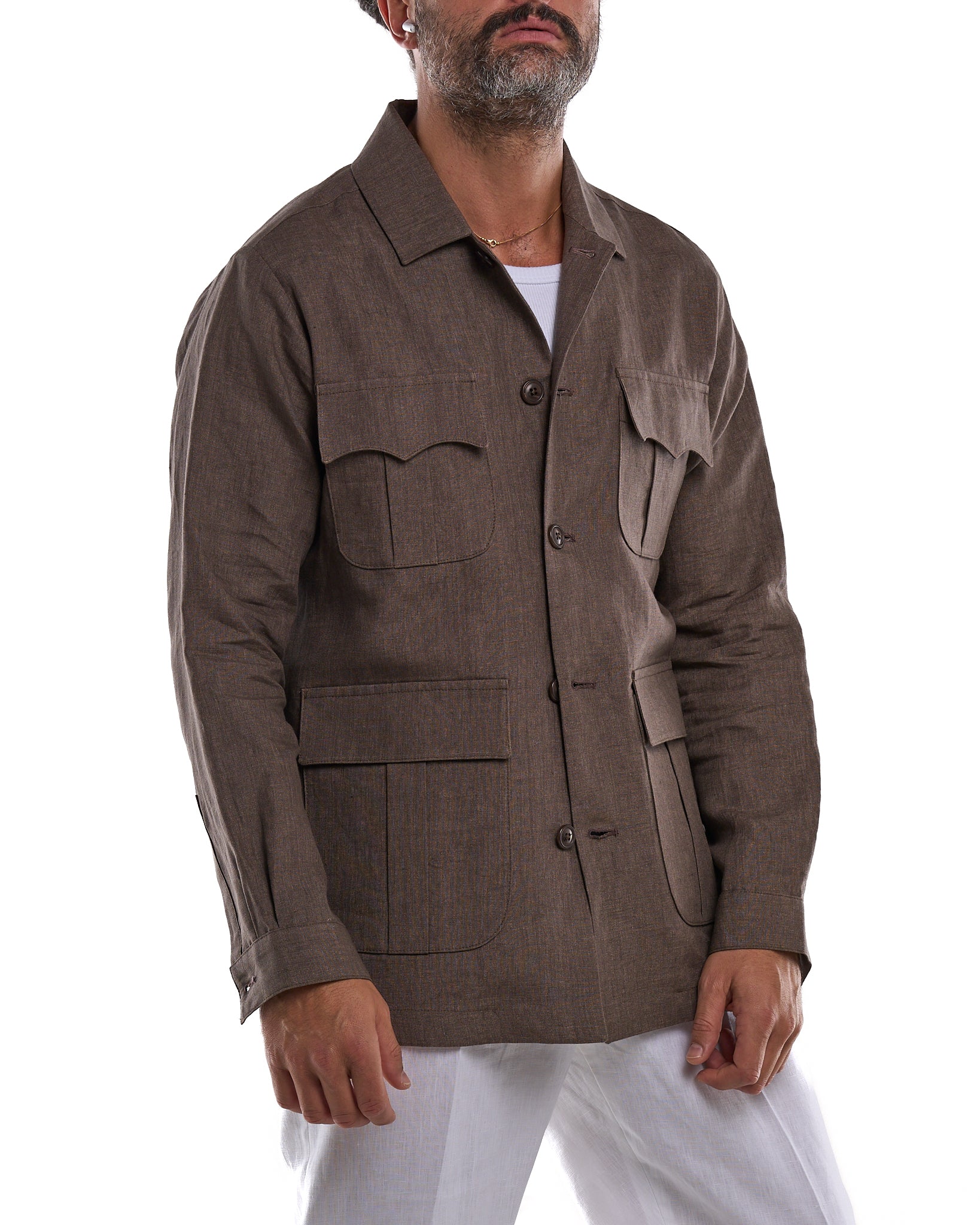 Camicia Sahariana in 100% Lino Moro