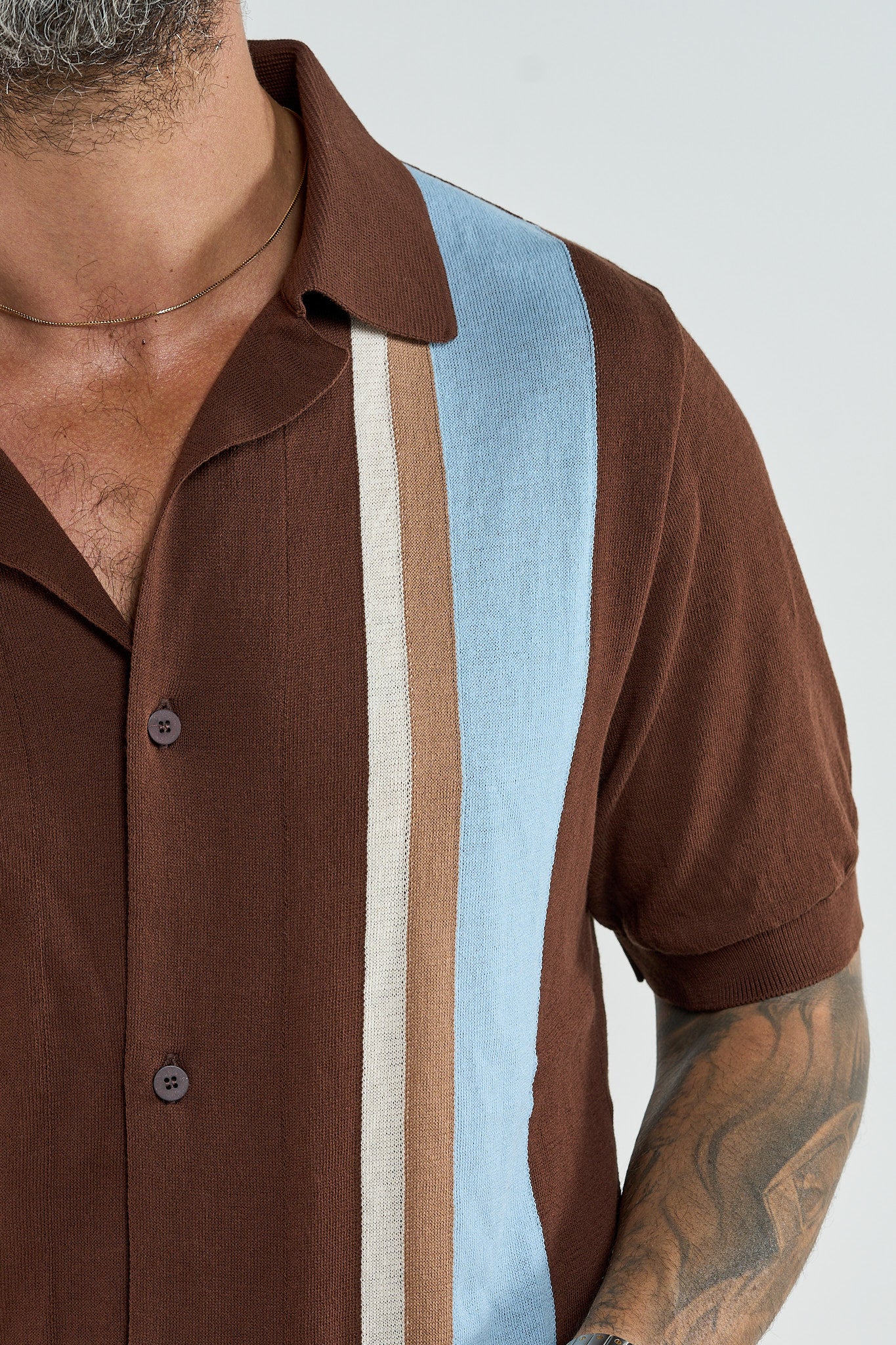 Polo Camicia Moro con Righe a Contrasto