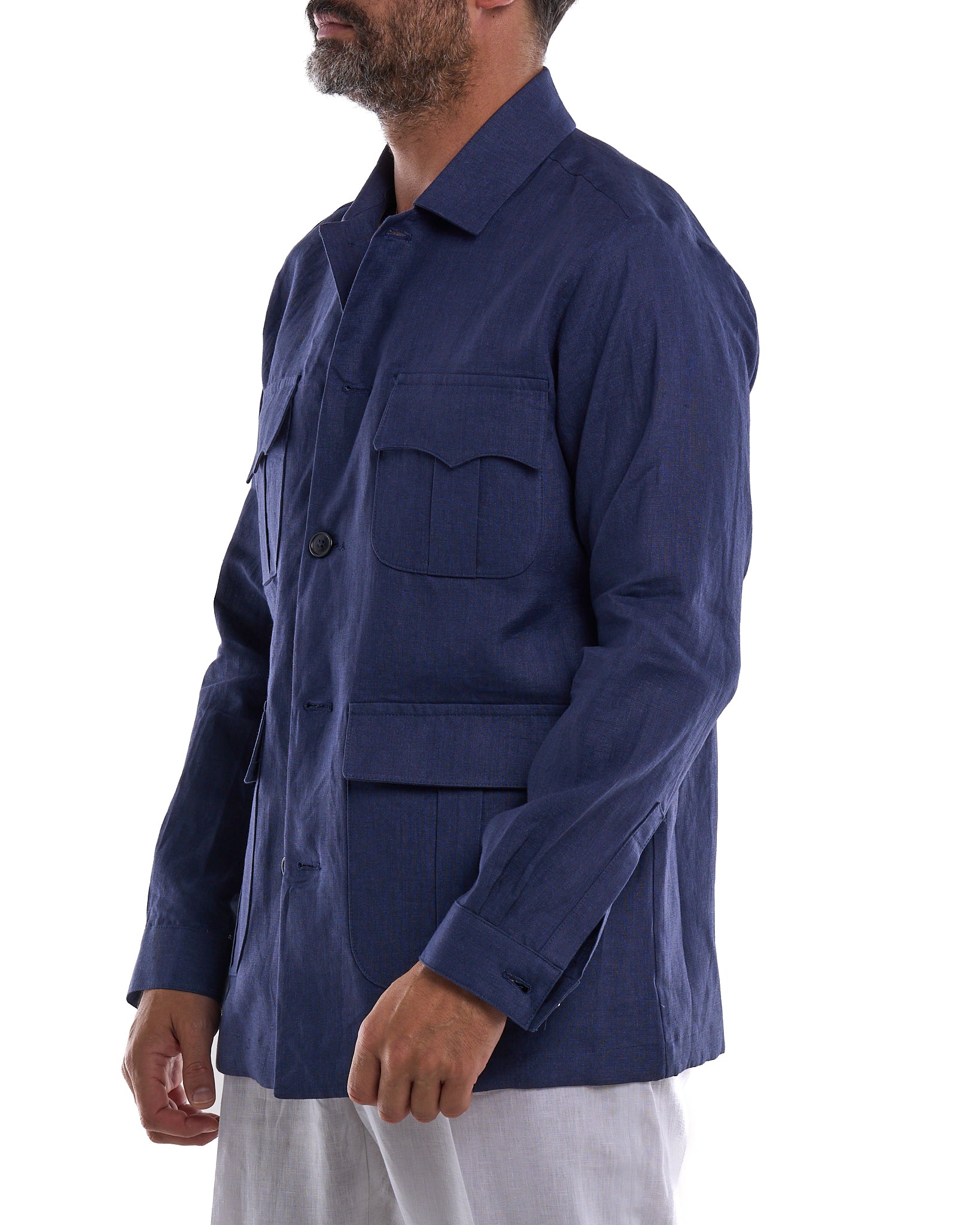 Camicia Sahariana in 100% Lino Blu