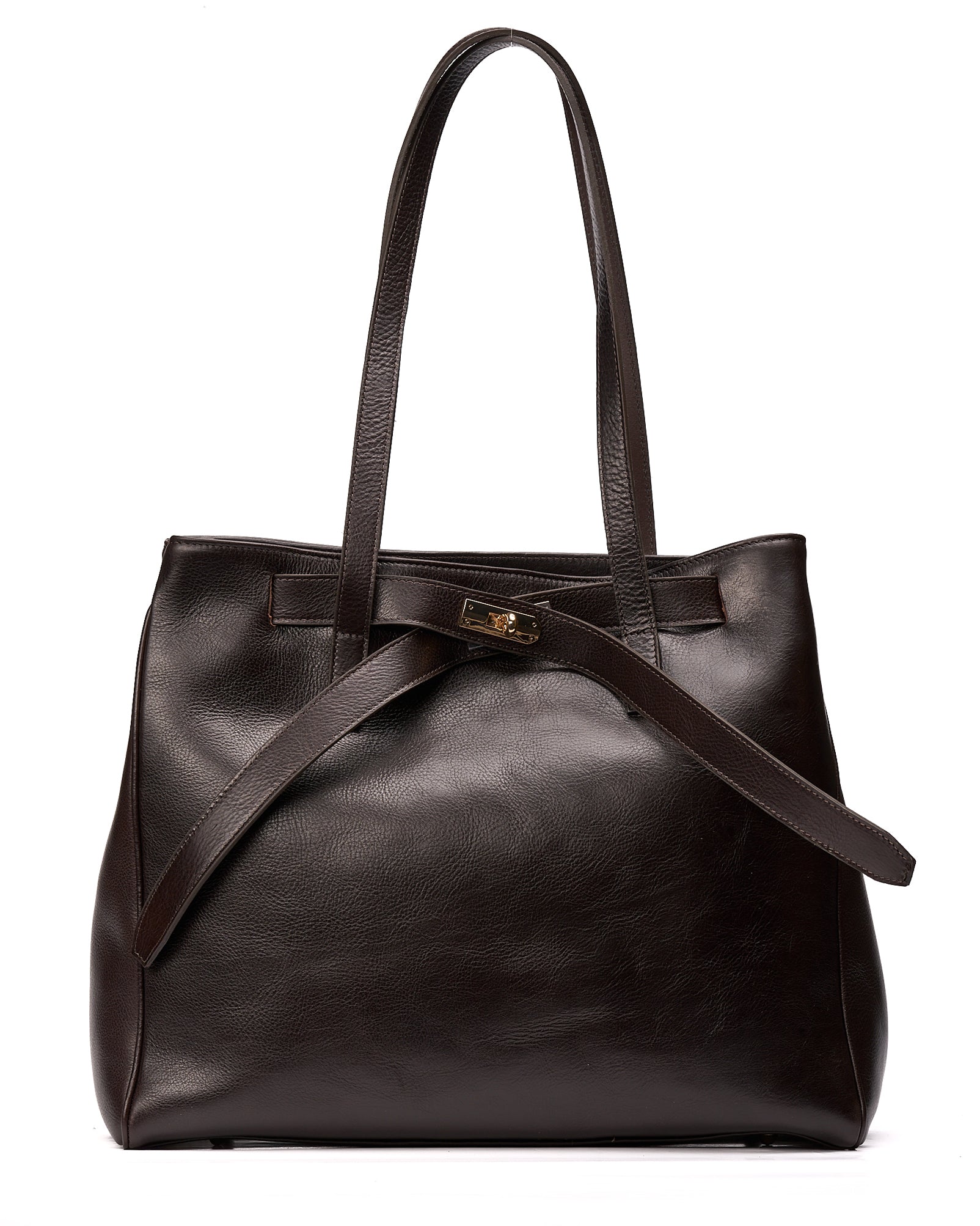 Bolso tote de piel marrón oscuro