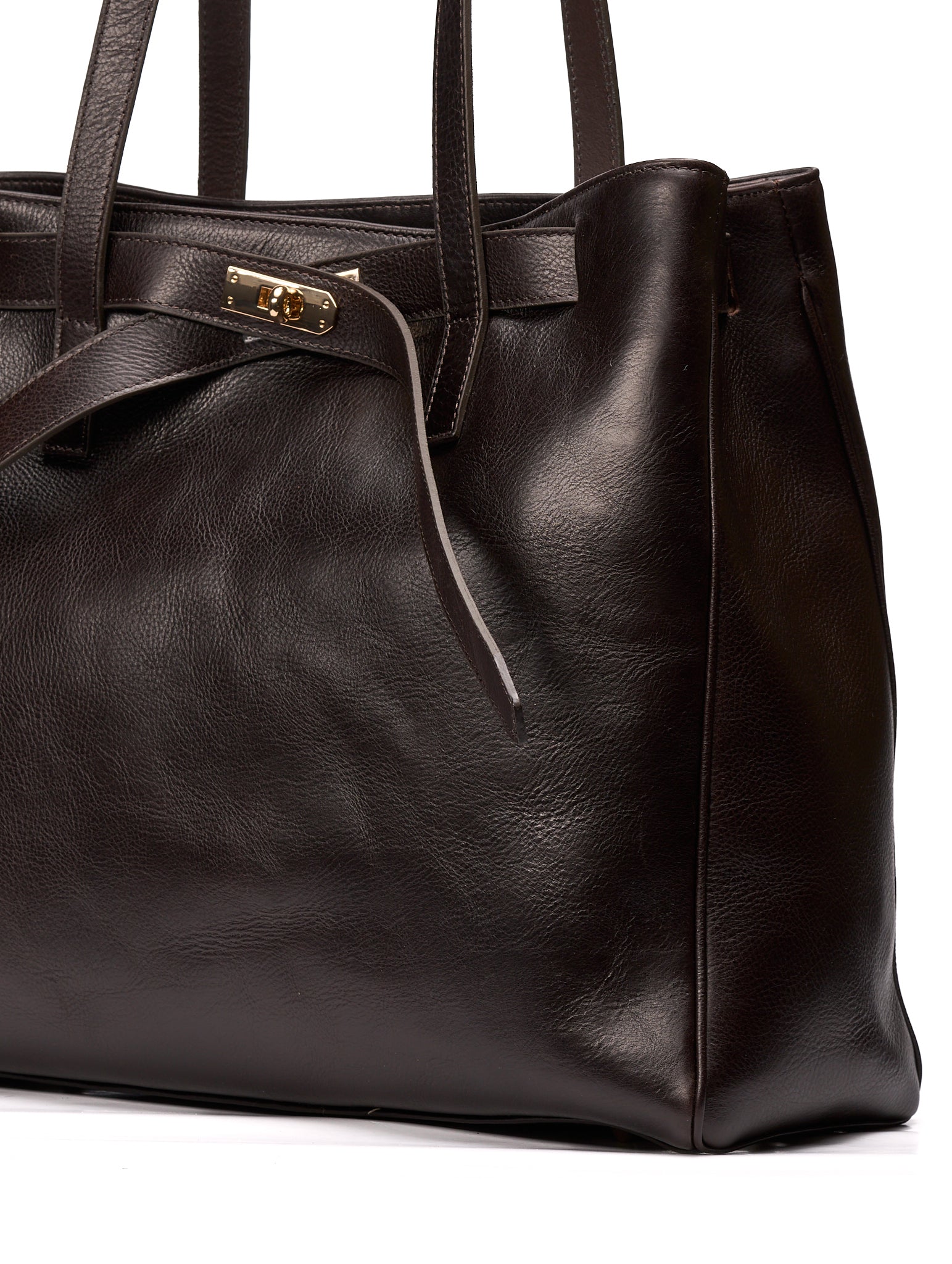 Bolso tote de piel marrón oscuro