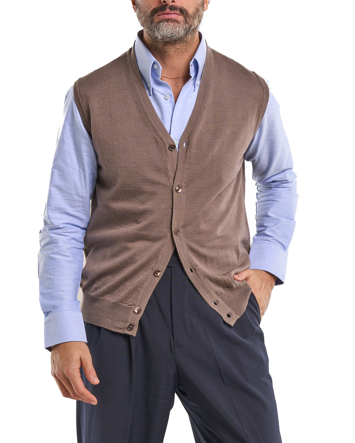 Chaleco de lana merina 100 % de color beige