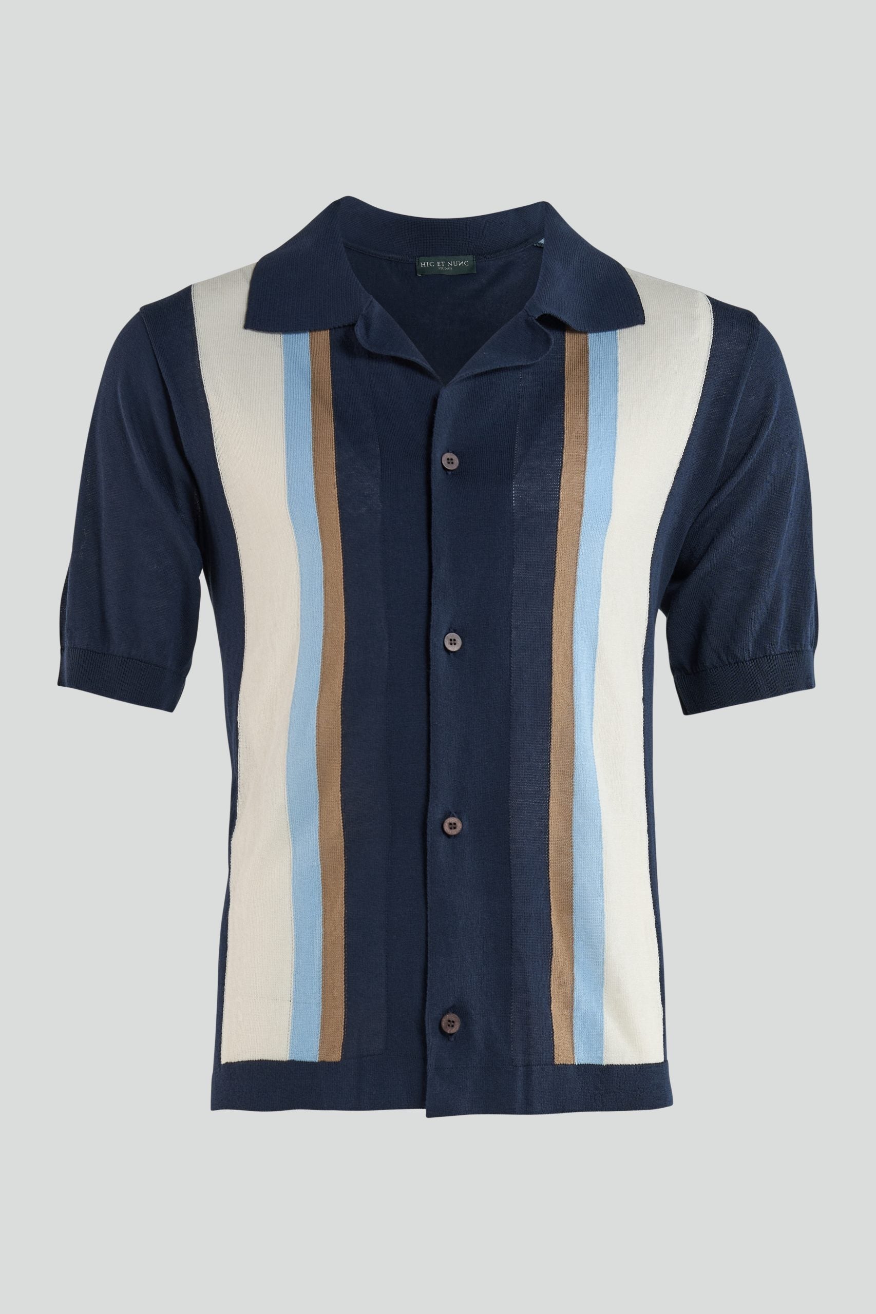Polo Camicia Blu con Righe a Contrasto