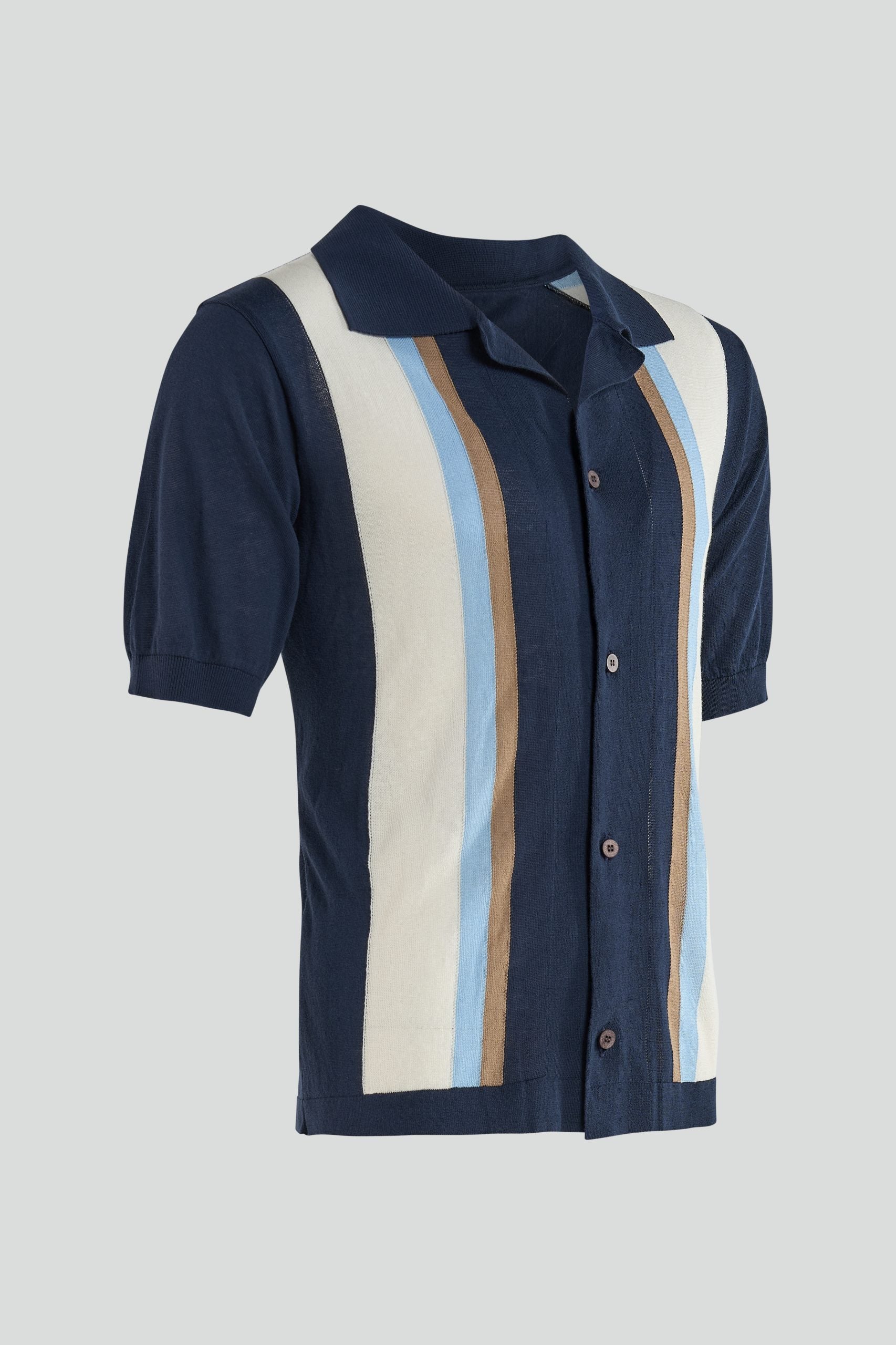 Polo Camicia Blu con Righe a Contrasto