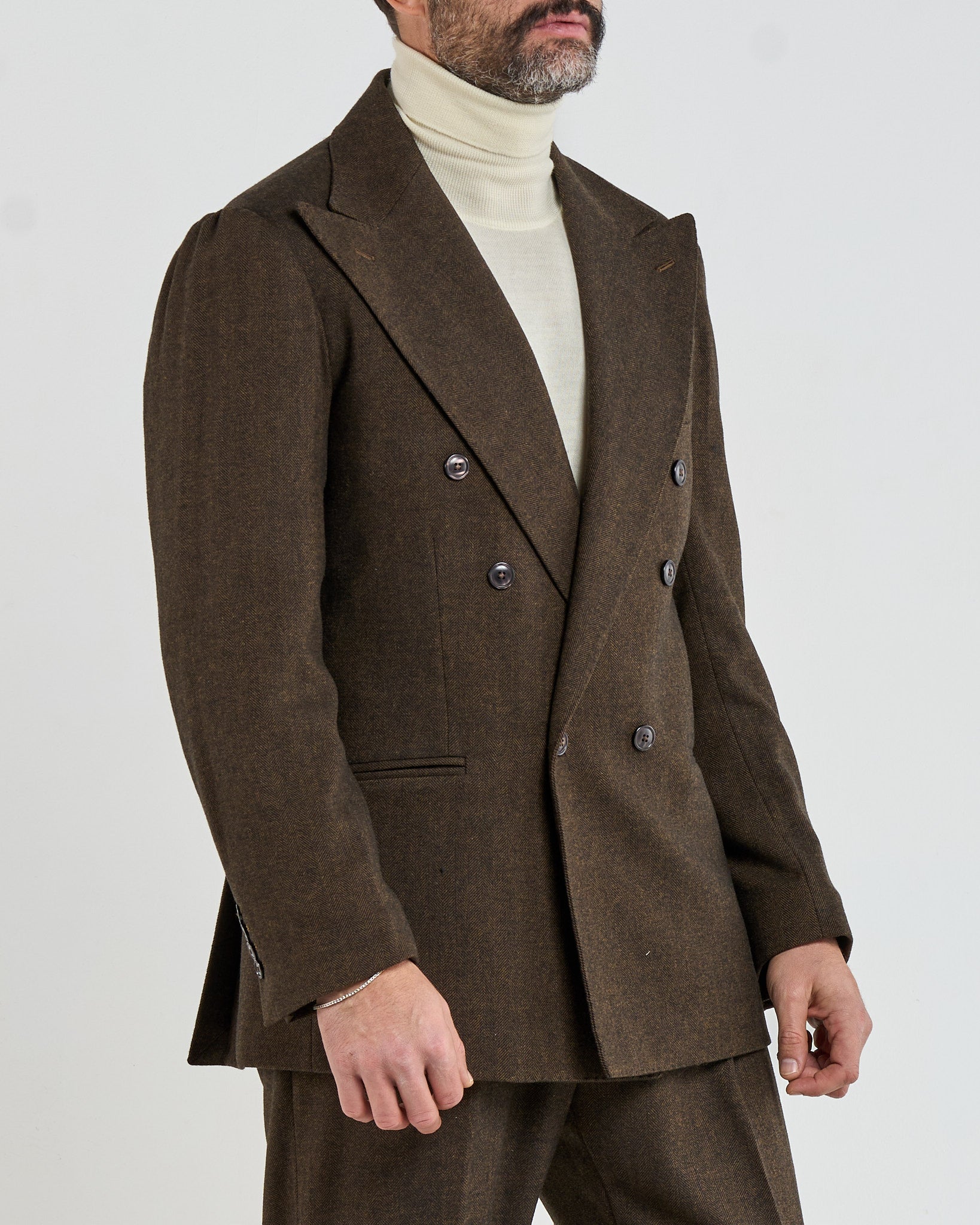 Giacca Jocket in Flanella Spigata Marrone Courmayeur