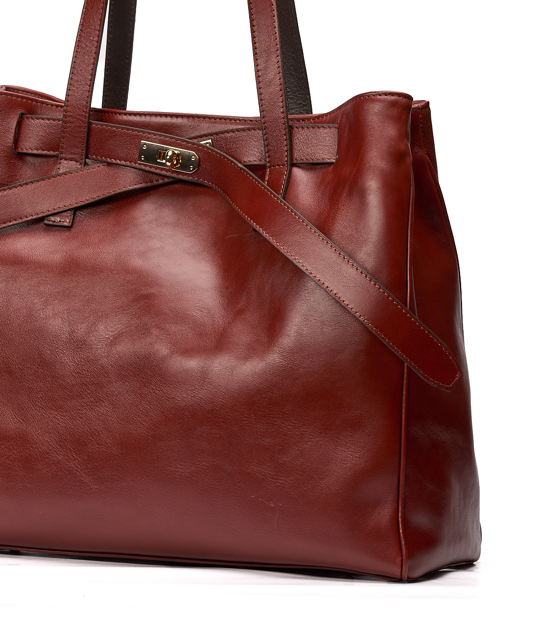Bolso tote de piel marrón oscuro