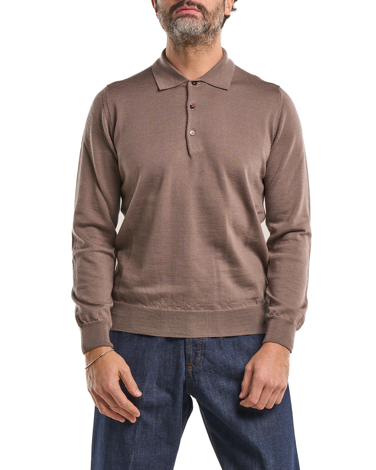 Polo shirt in 100% Merino wool beige