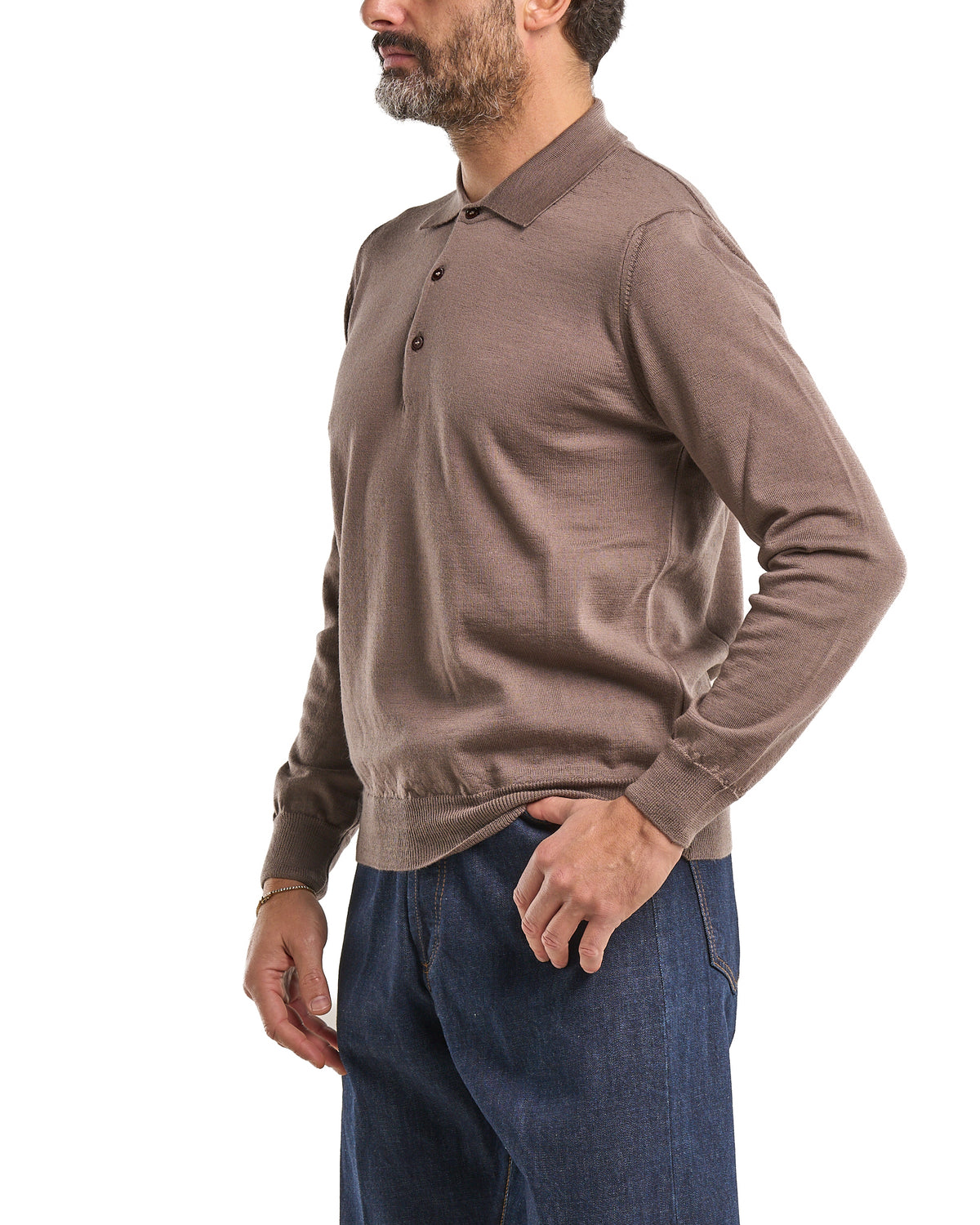 Polo shirt in 100% Merino wool beige