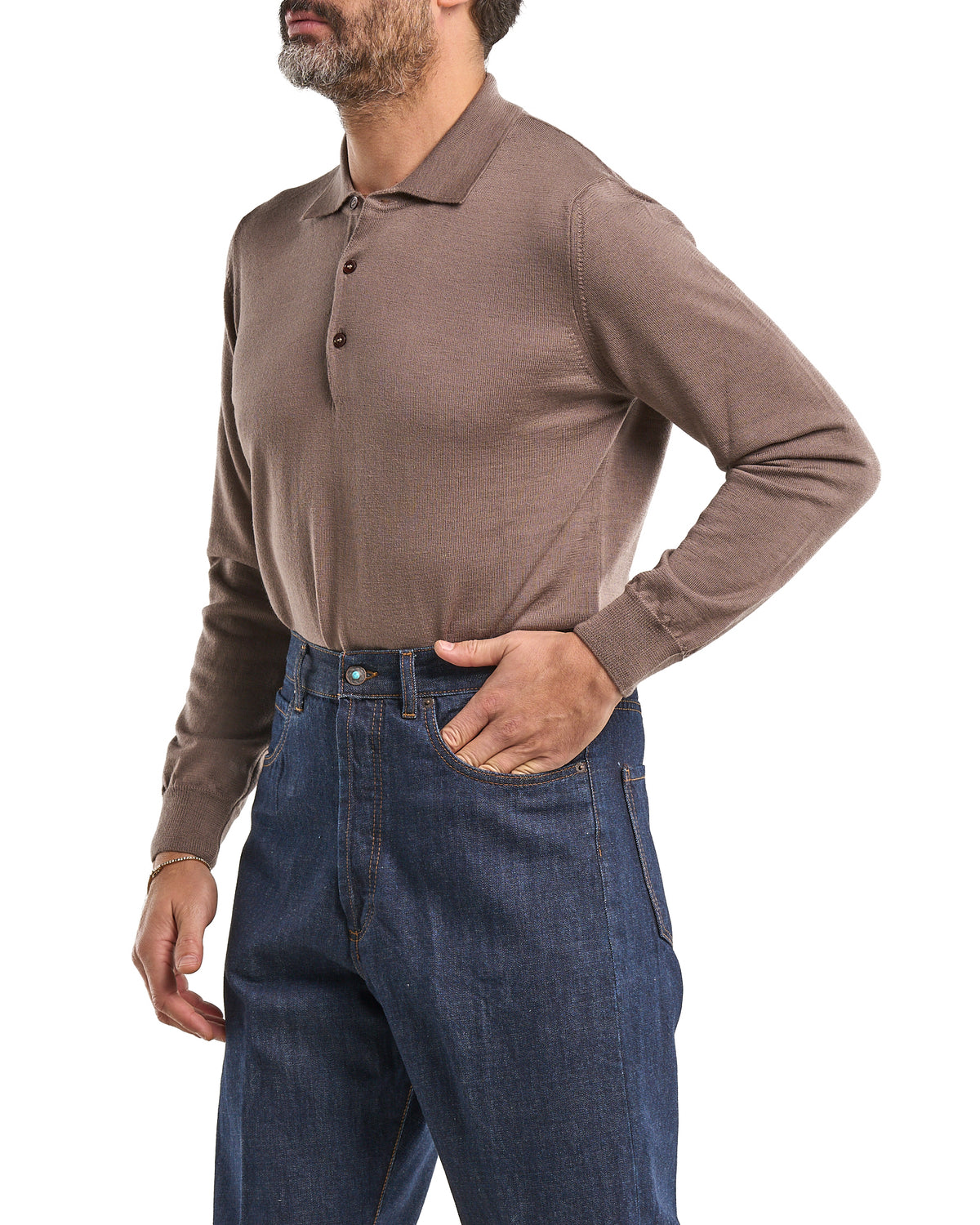 Polo shirt in 100% Merino wool beige