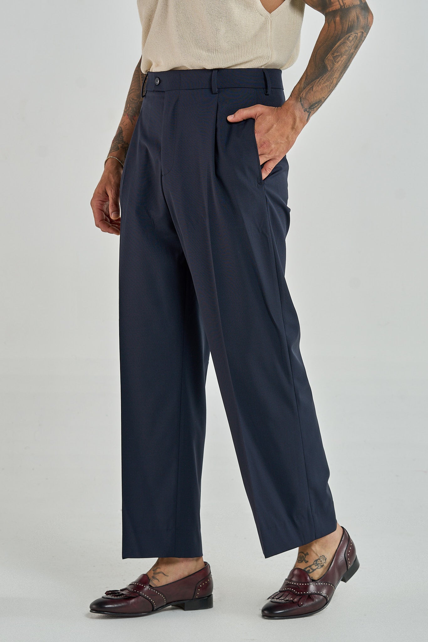 Pantalone Fondo Ampio Senza Piega Blu Napoli