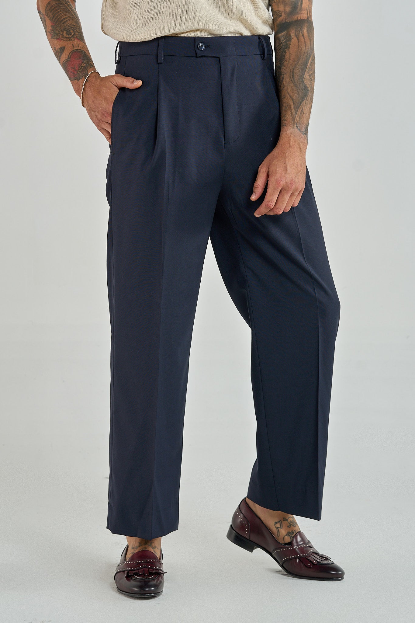 Pantalone Fondo Ampio Senza Piega Blu Napoli