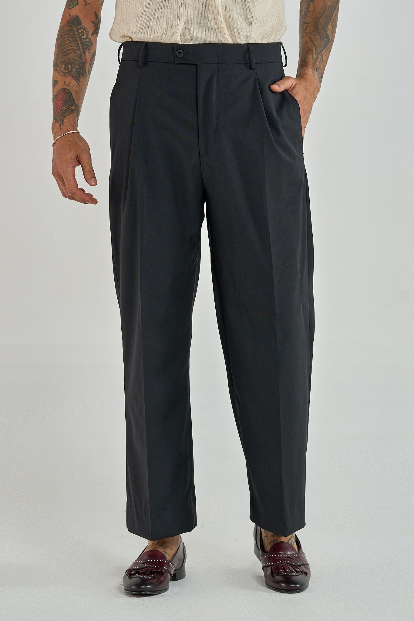 Pantalone Fondo Ampio Senza Piega Nero Milano