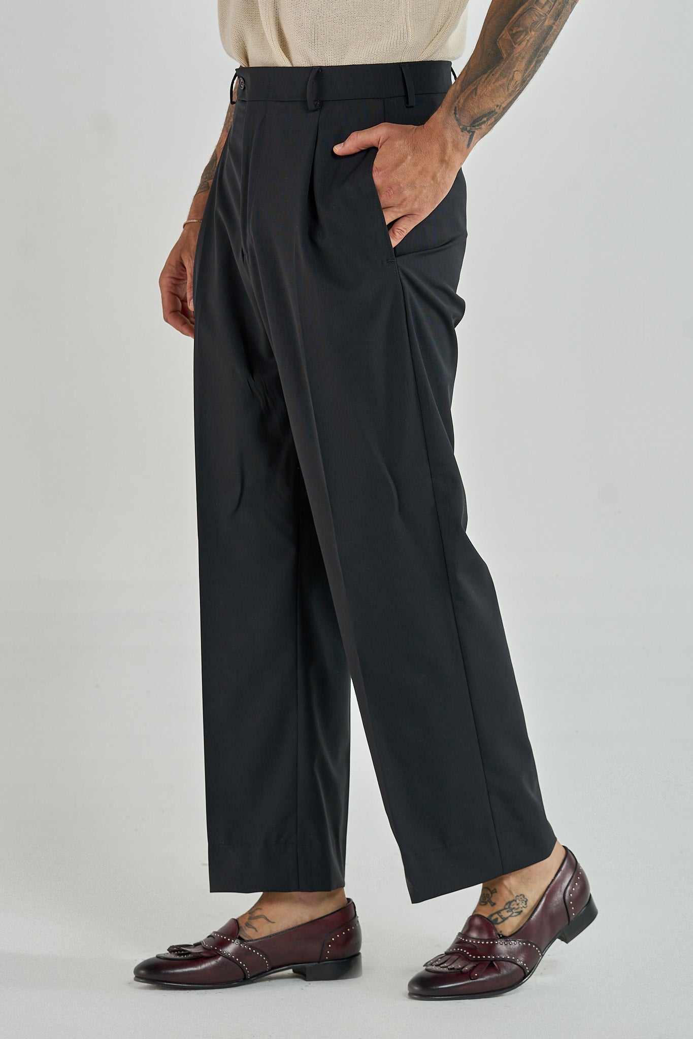 Pantalone Fondo Ampio Senza Piega Nero Milano