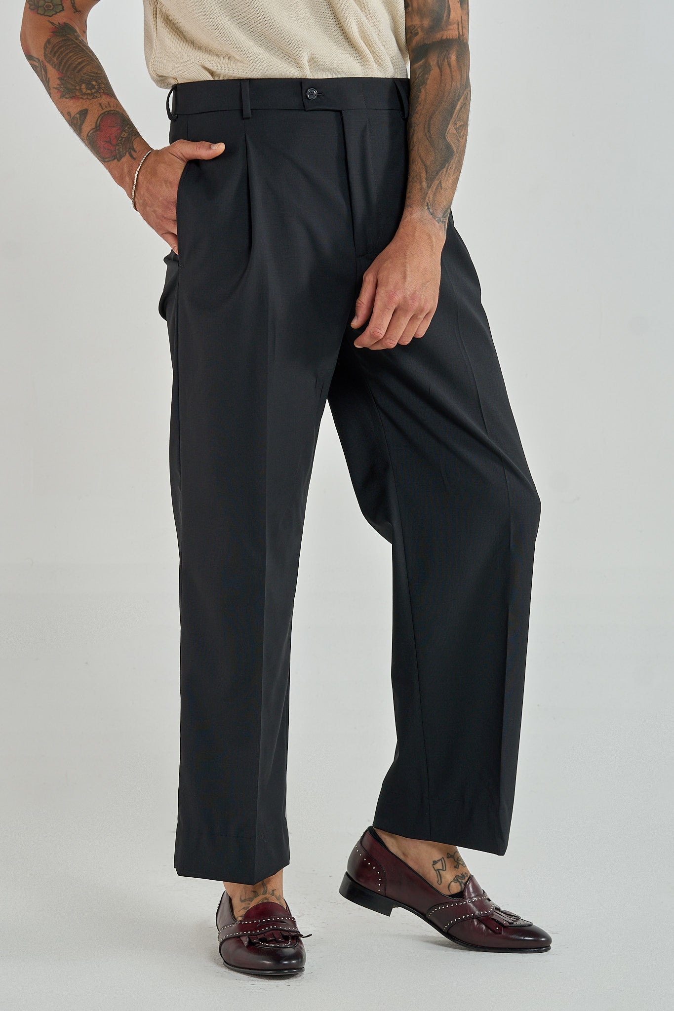 Pantalone Fondo Ampio Senza Piega Nero Milano