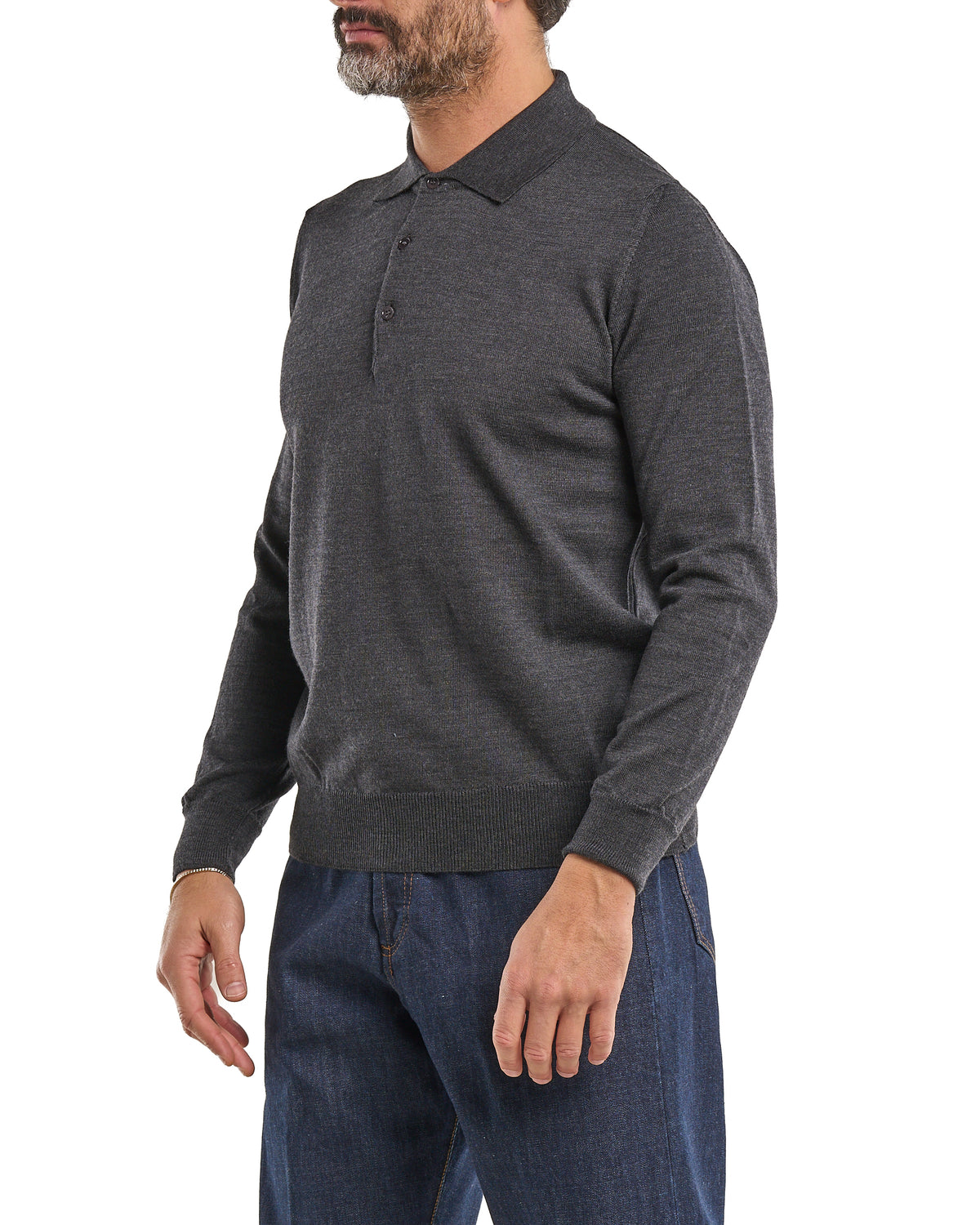 Camiseta con cuello mao y cierre frontal 100 % lana merina gris