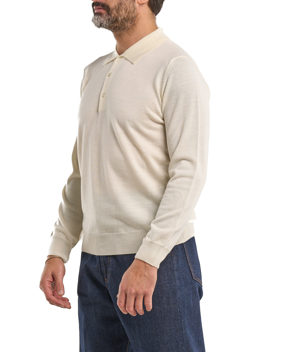 Polo shirt in 100% Merino wool cream
