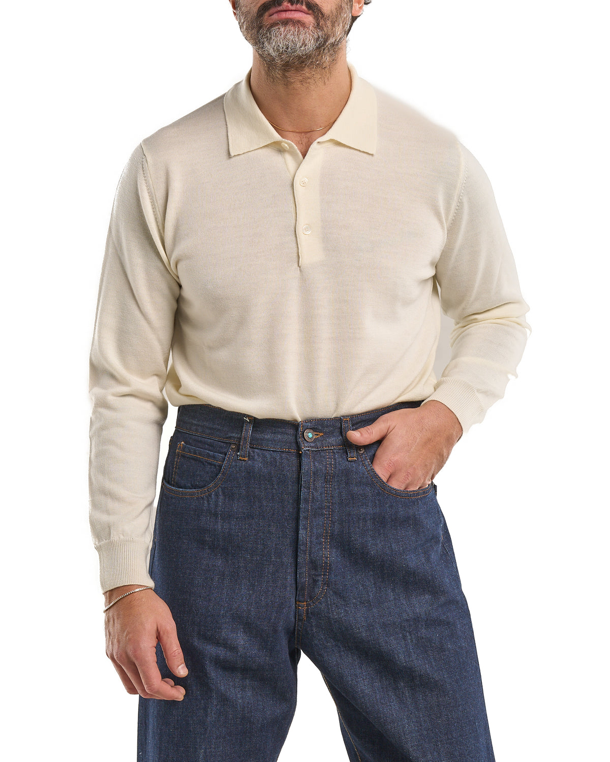 Polo shirt in 100% Merino wool cream