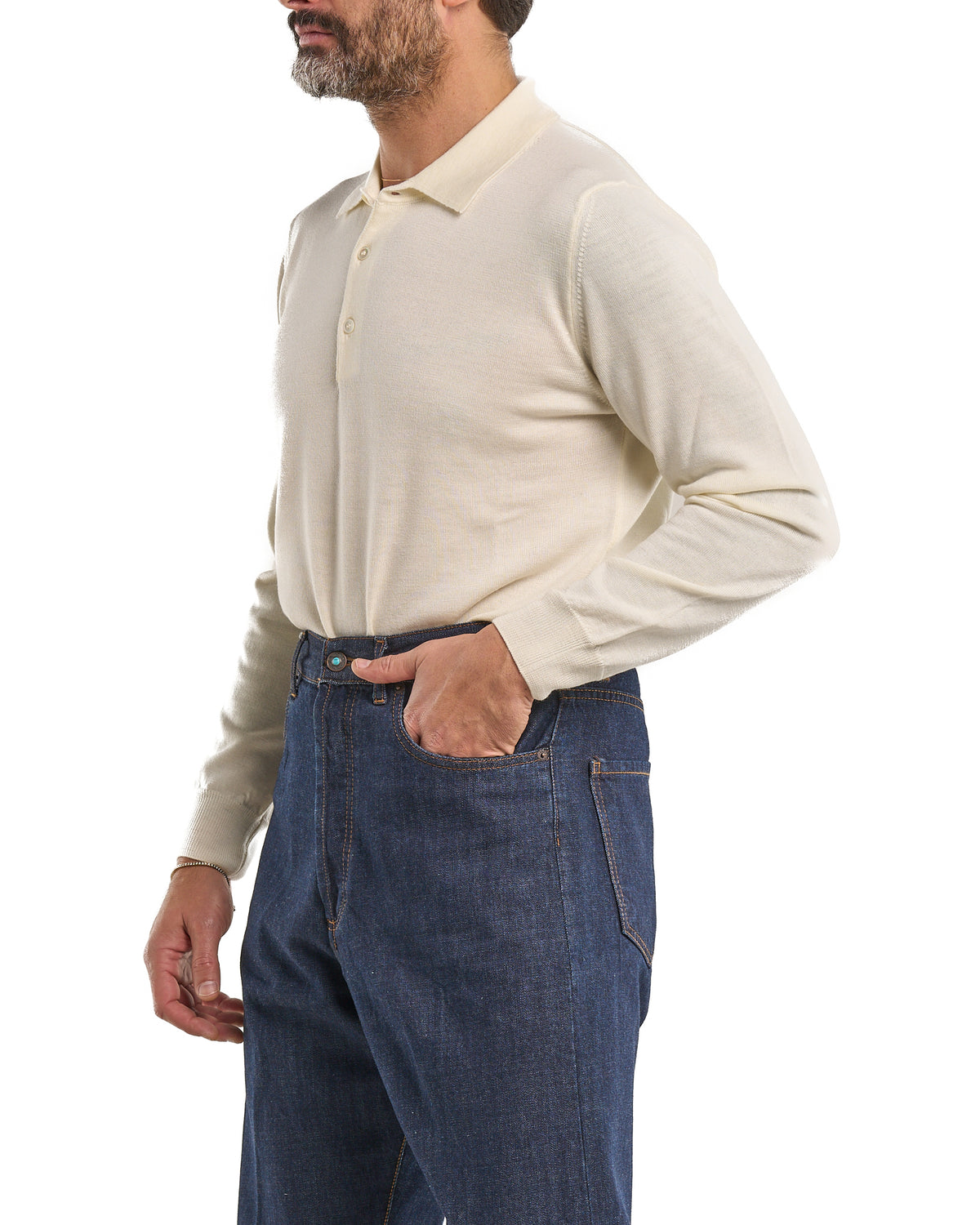 Polo shirt in 100% Merino wool cream
