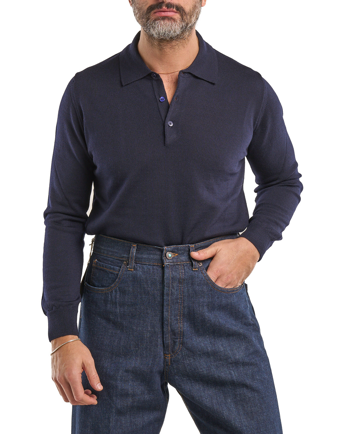 Polo shirt in 100% Merino wool blue