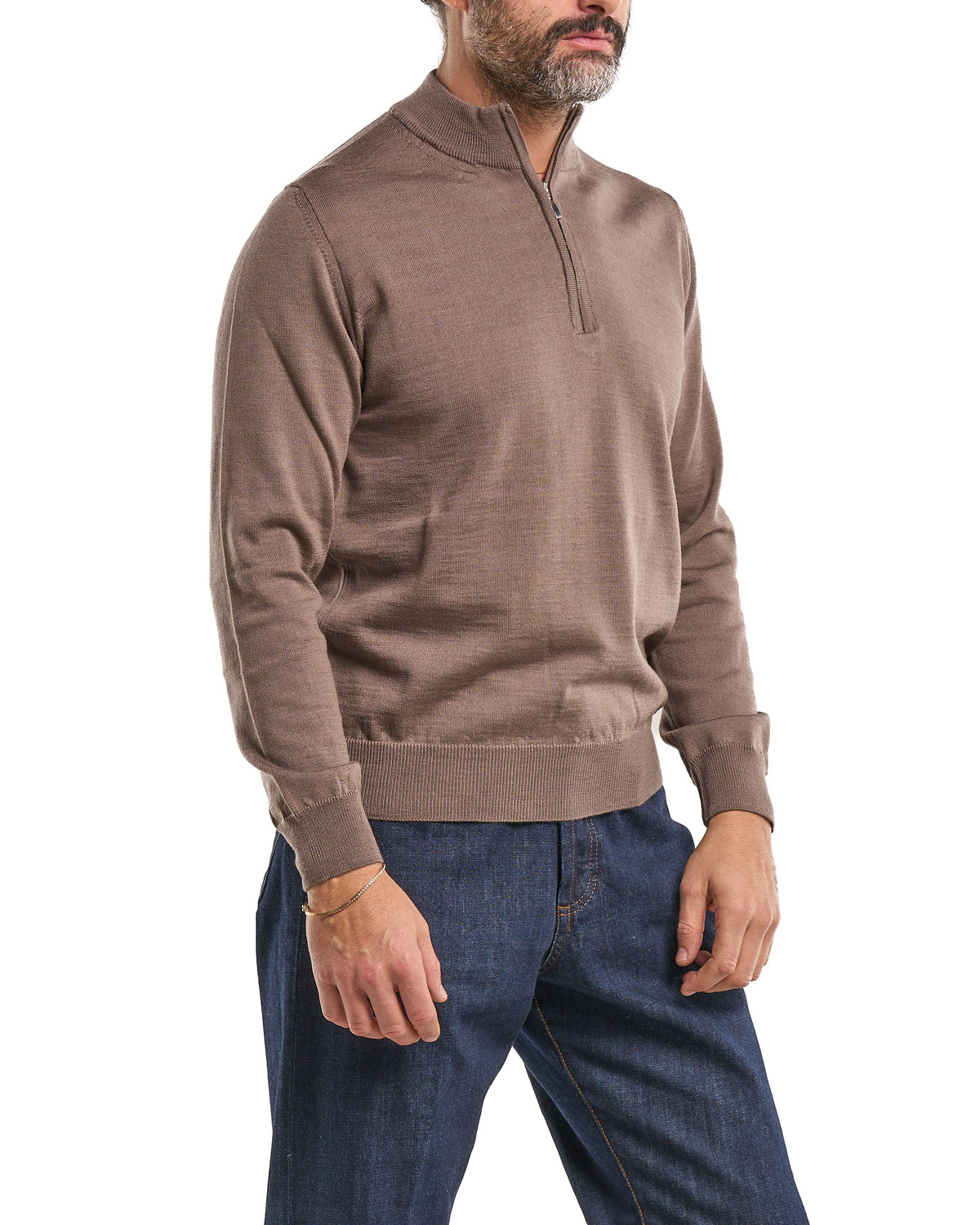 Camiseta con cuello mao y cierre frontal 100 % lana merina arena