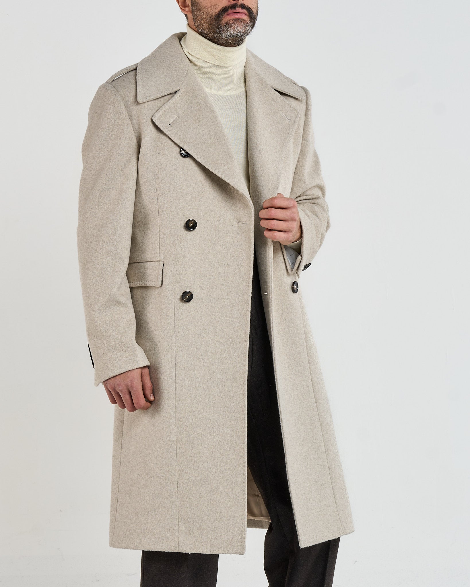 Cappotto Military Doppiopetto con Rever a Lancia Pietra