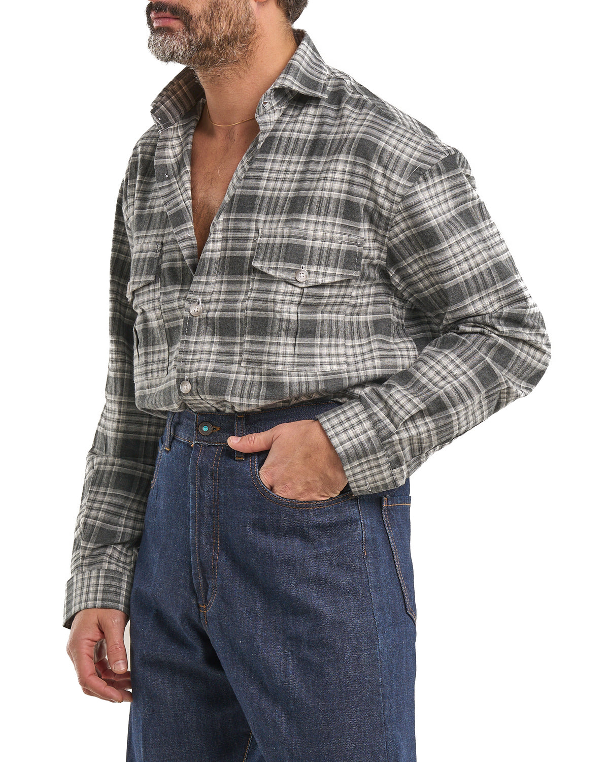 Camisa de franela de algodón a cuadros nigro