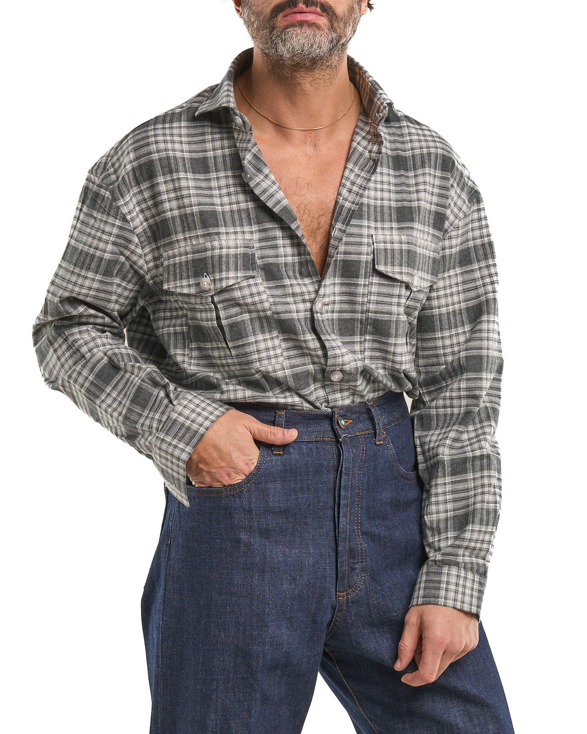 Camisa de franela de algodón a cuadros nigro