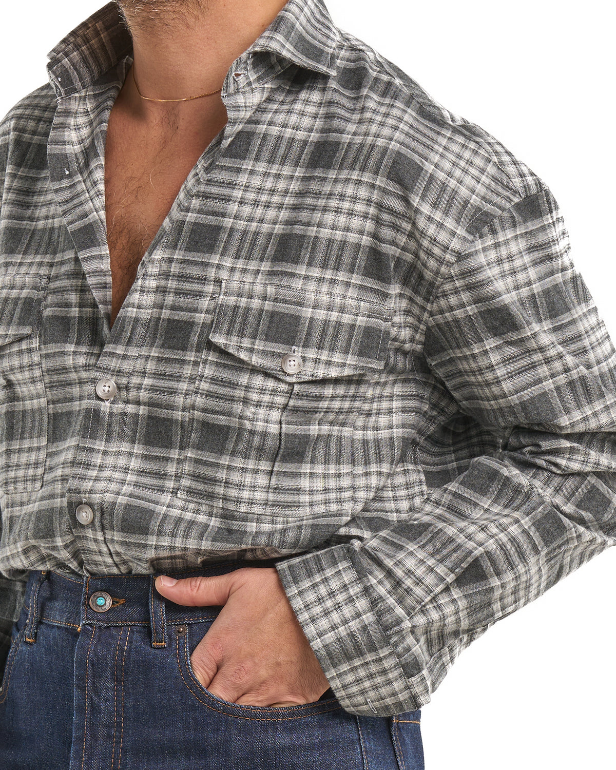 Camisa de franela de algodón a cuadros nigro