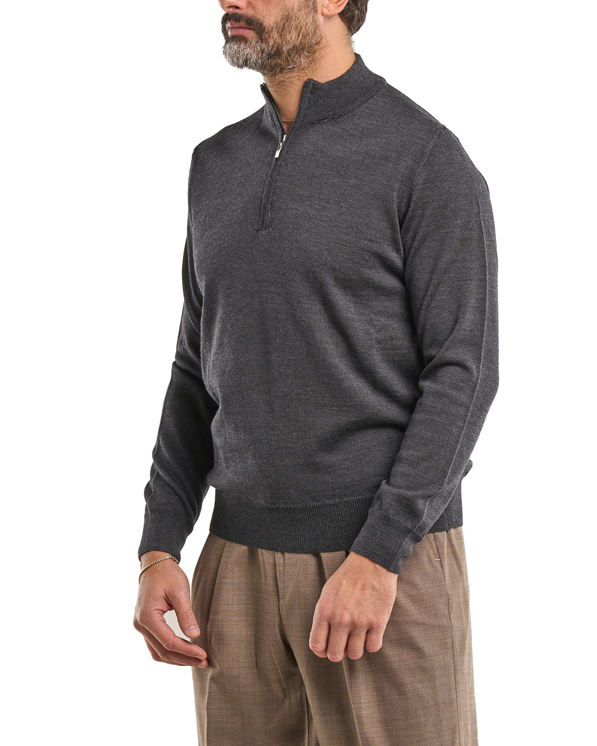 Camiseta con cuello mao y cierre frontal 100 % lana merina gris