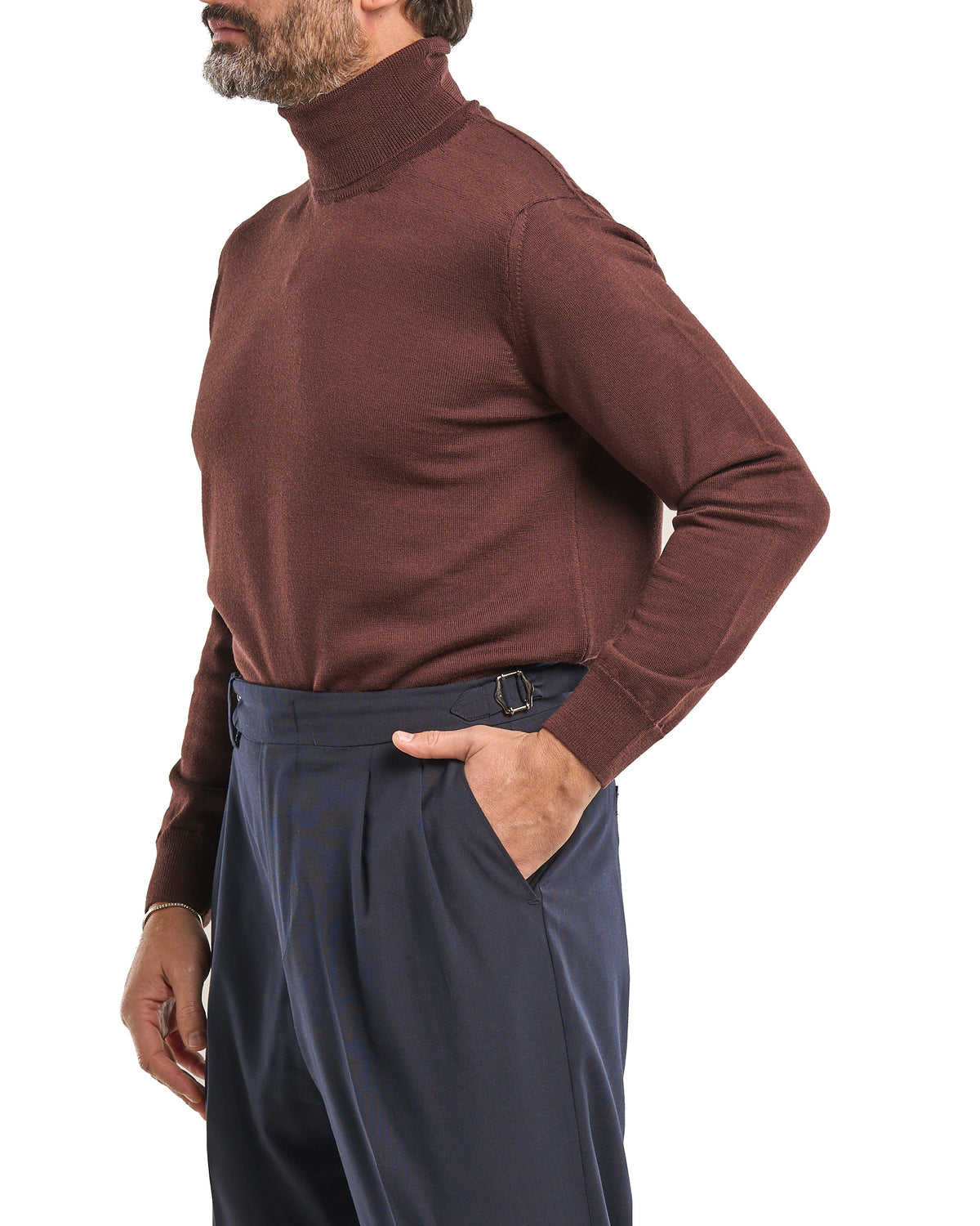 Jersey de cuello alto color burdeos, 100 % lana merina