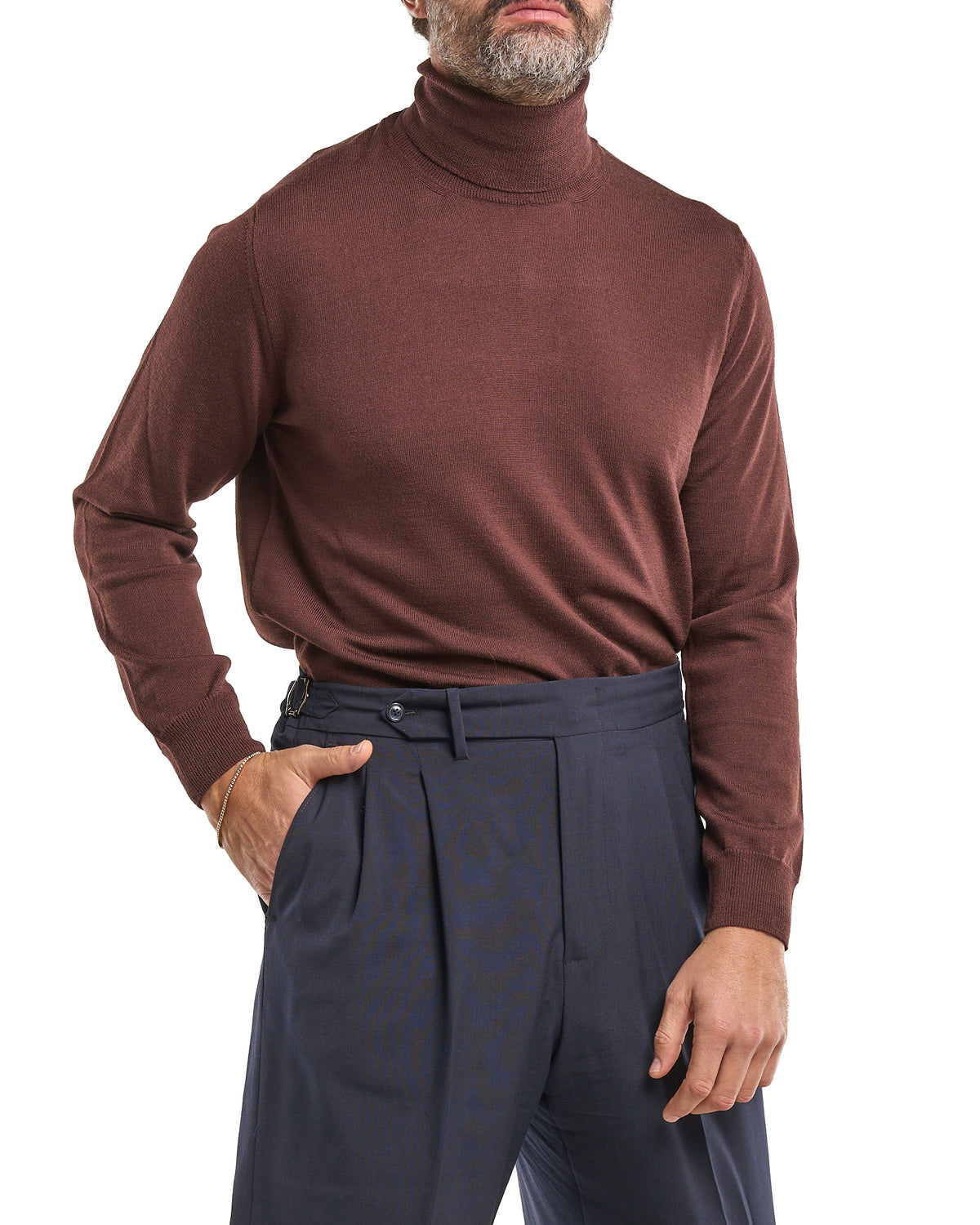 Jersey de cuello alto color burdeos, 100 % lana merina
