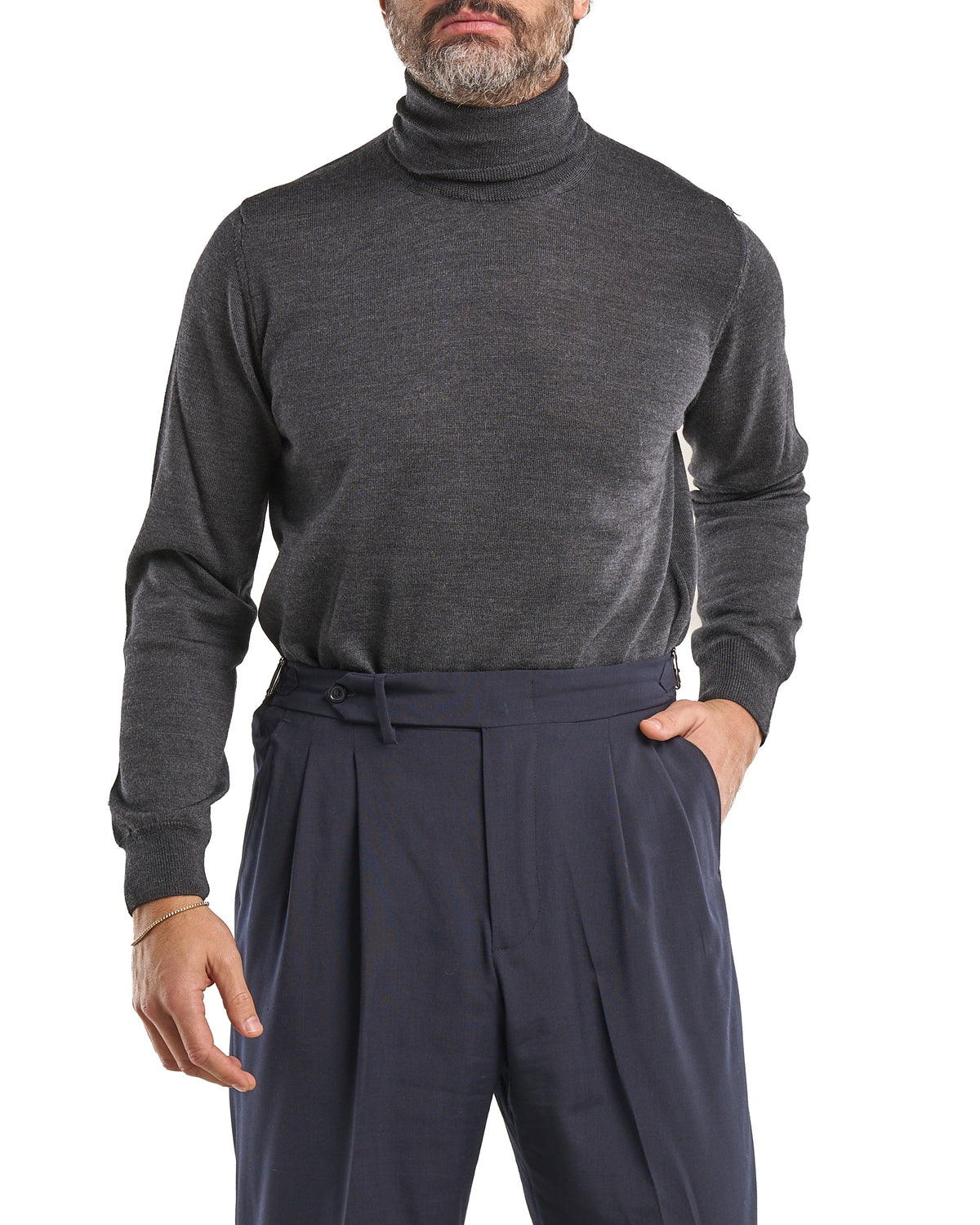 Jersey de cuello alto color gris, 100 % lana merina